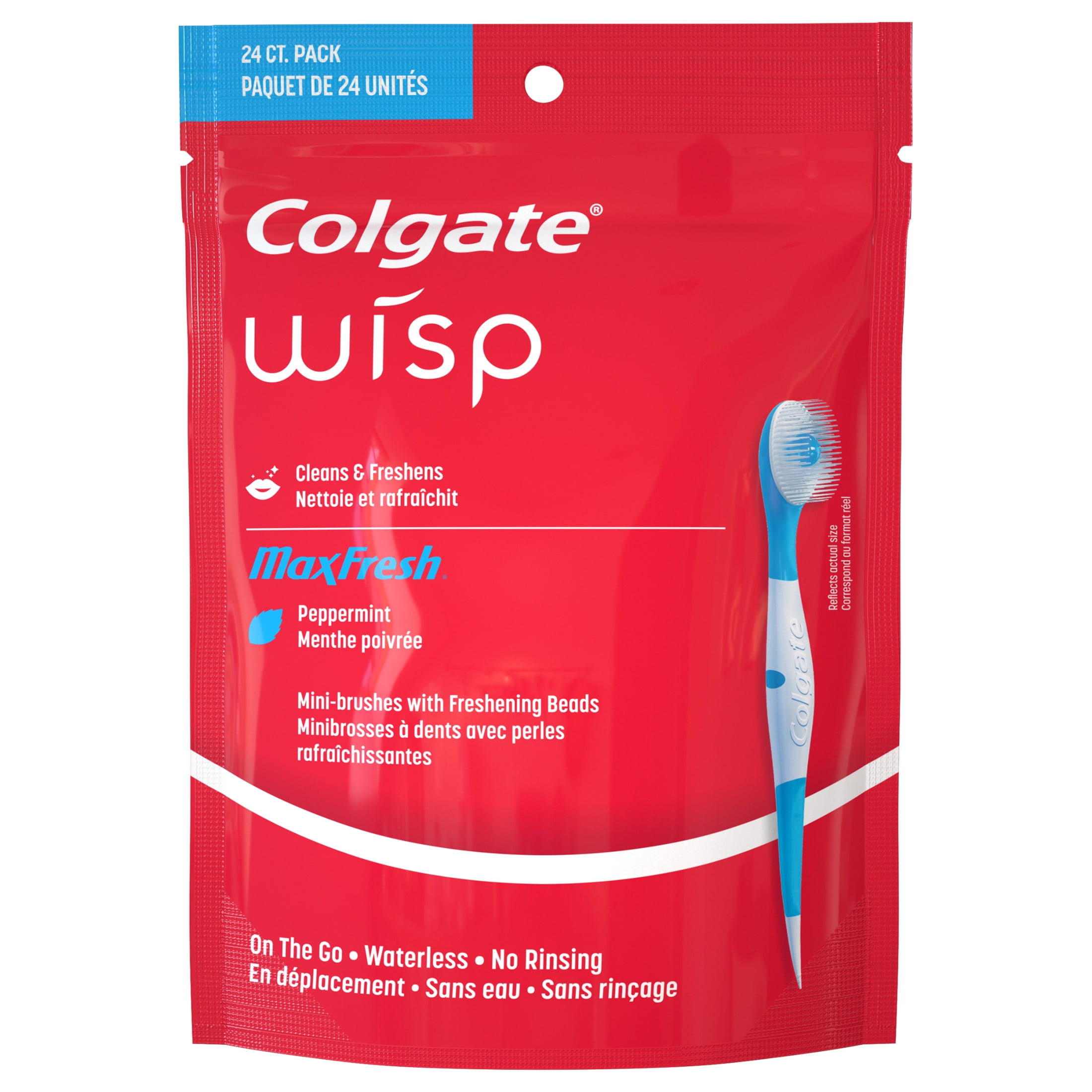 Colgate Max Fresh Wisp Disposable Travel Toothbrushes, Portable Mini Toothbrush with Peppermint Bead (24 Count) 99e02