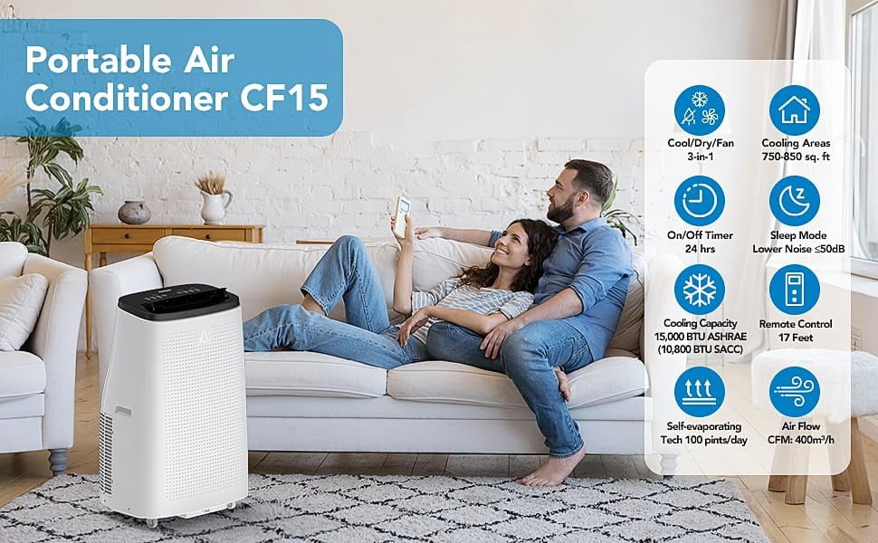 Generic Portable Air Conditioner 15,000 BTU Smart Cooling Unit for Rooms up to 850 Sq. Ft. (White, 15,000 BTU) gdogi