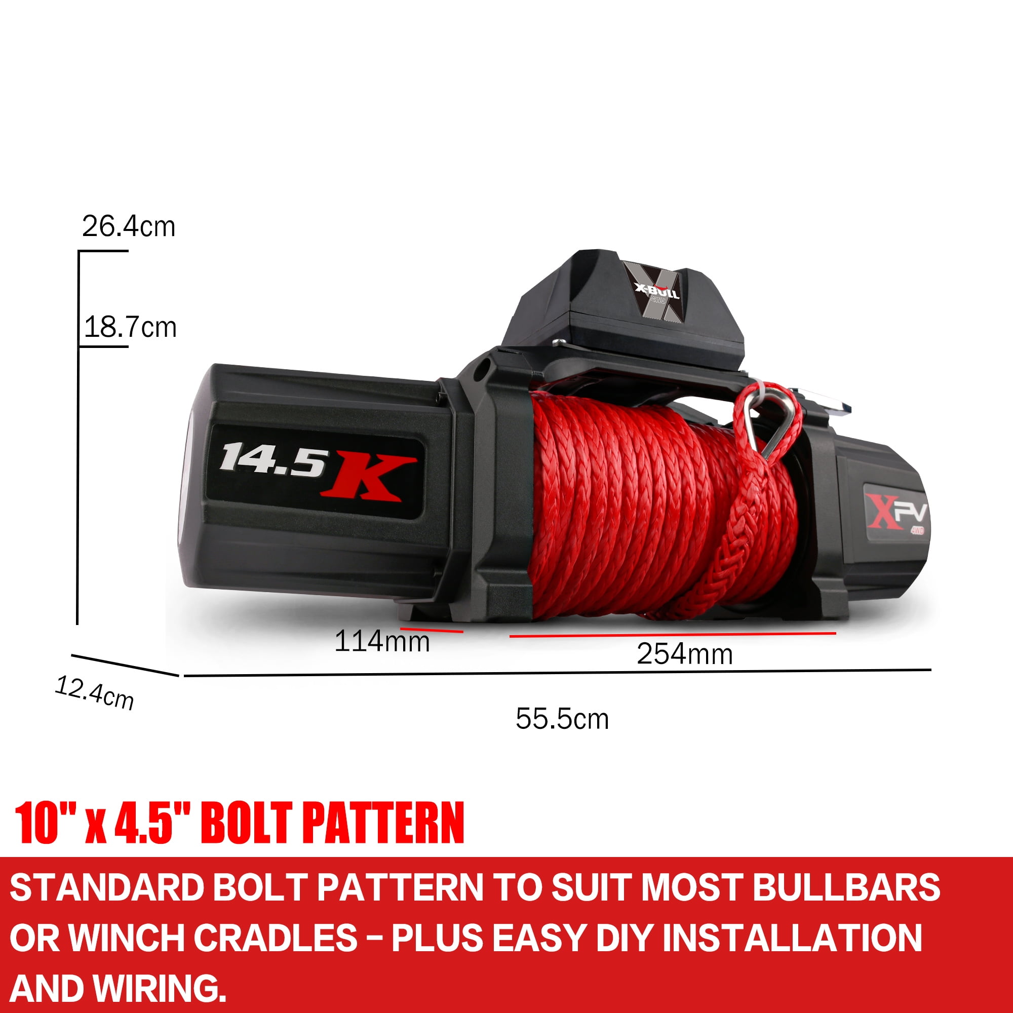 X-BULL Electric Winch XPV 14500 lb 12V Synthetic Rope Off-Road Recovery System (Black, 14500 lb) pqkvu