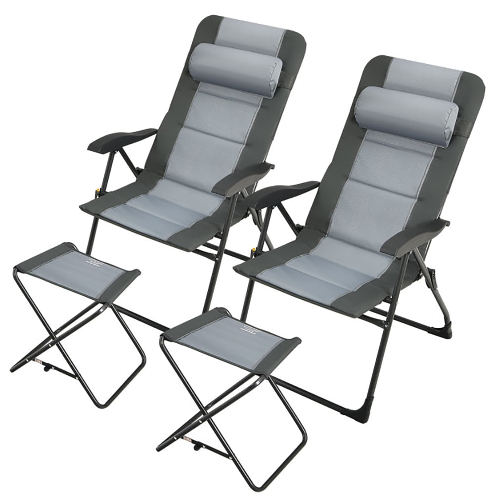 Spaco 7-Position Adjustable Reclining Beach Chair with Headrest and Footrest (Gray, 2 Pack) 0m3s9