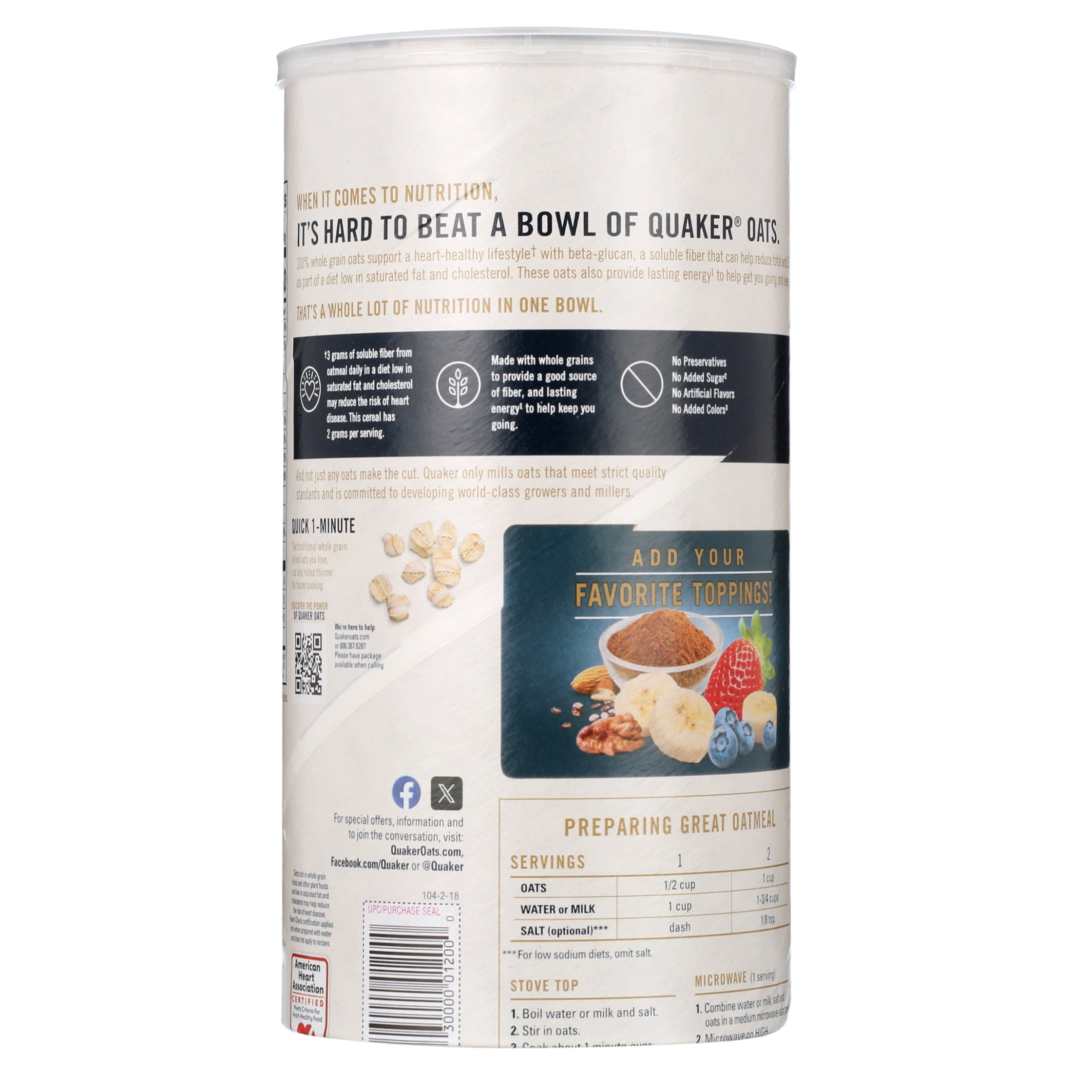 Quaker Quick 1-Minute Oats Whole Grain Breakfast Cereal (42 oz) yceg7