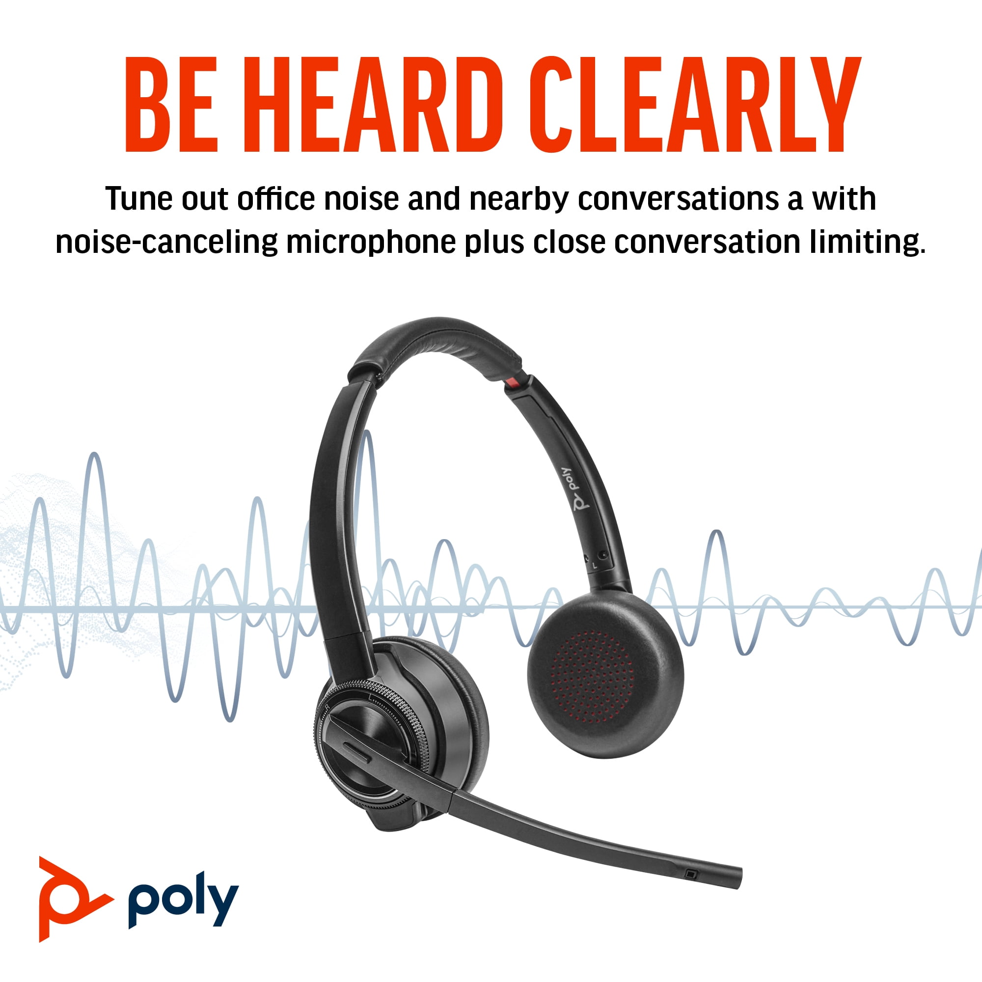 HP Poly Savi 8420 Office Stereo Headset (Microsoft Teams Certified, DECT Wireless, Noise Canceling) 7sji4