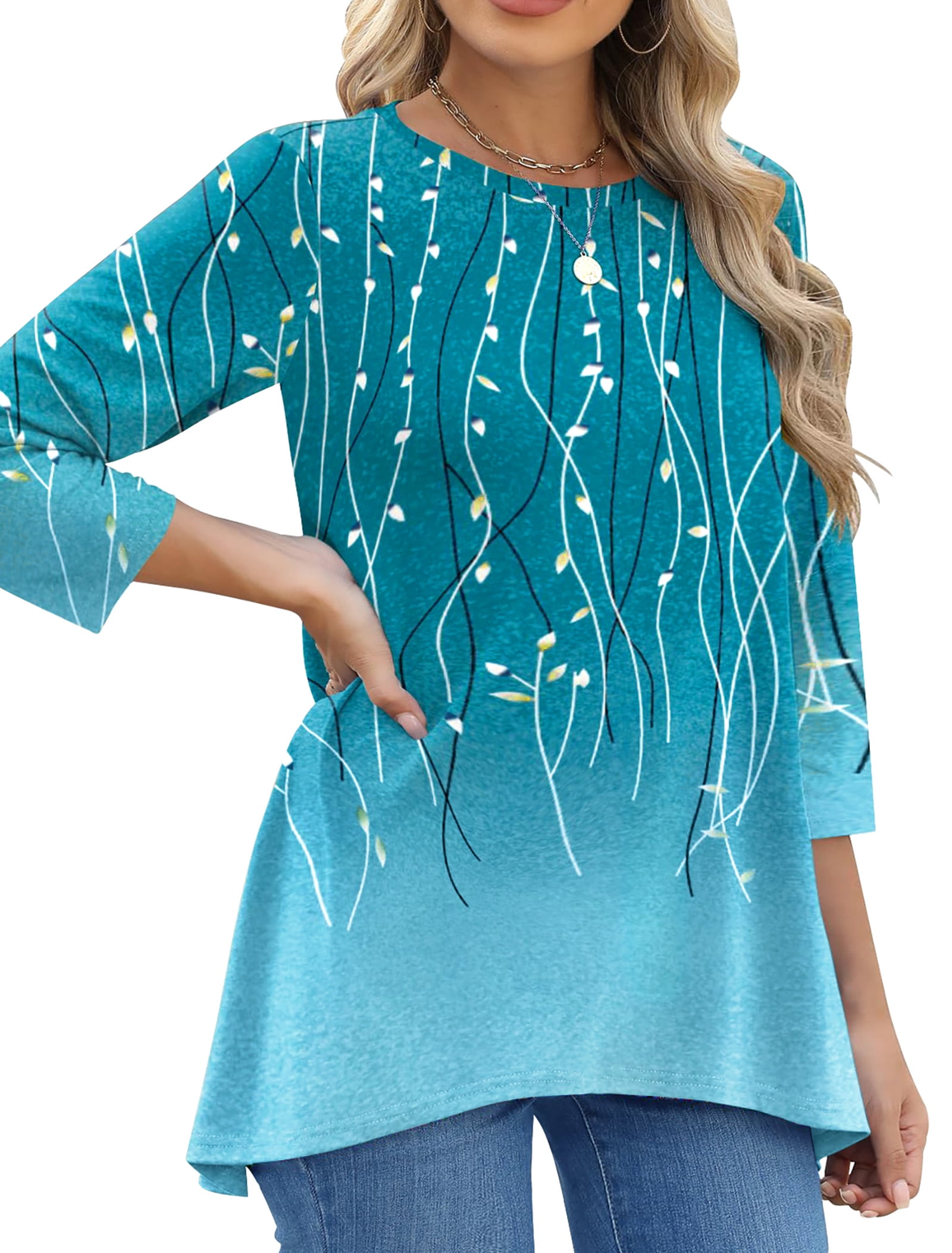 Fantaslook Women's Plus Size Tunic Top Floral 3/4 Sleeve Flowy Blouse (XXL) aahu1