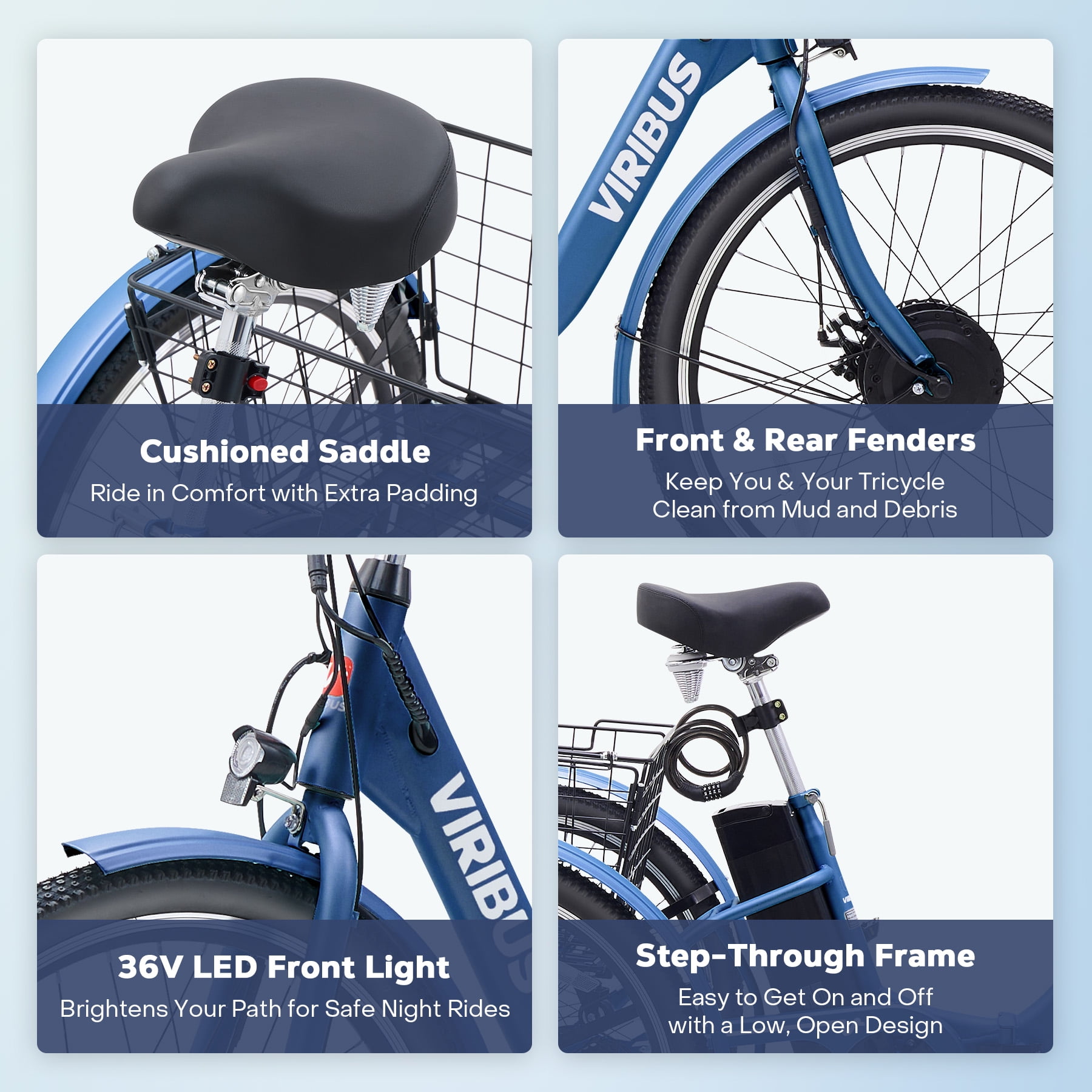 Viribus 24-inch 7-Speed Folding Electric Tricycle with 350W Motor and Rear Storage Basket (Blue, 24 in) ag2k7