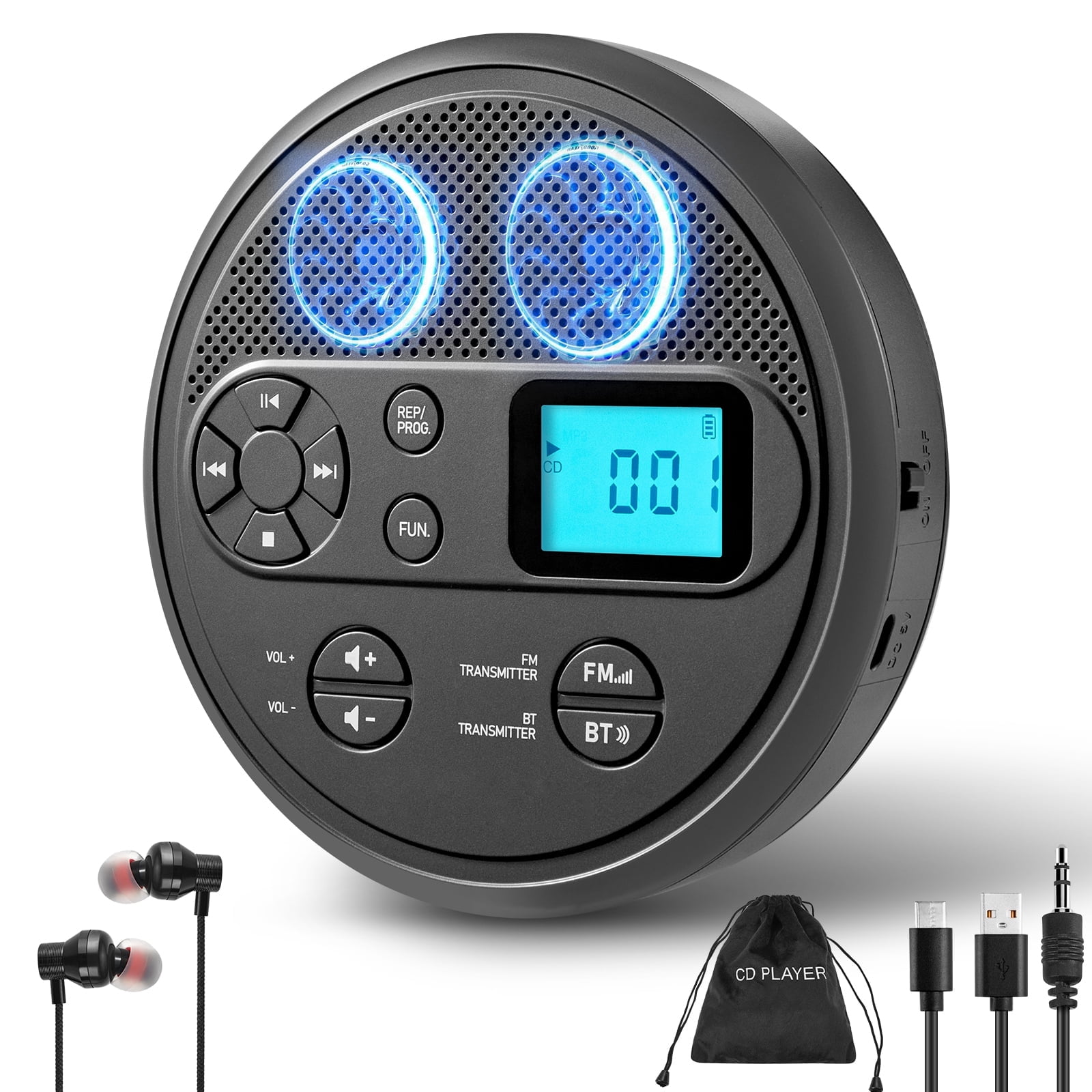 Generic Portable CD Player with Bluetooth and FM Transmitter (Grey, 1 Unit) z11xh