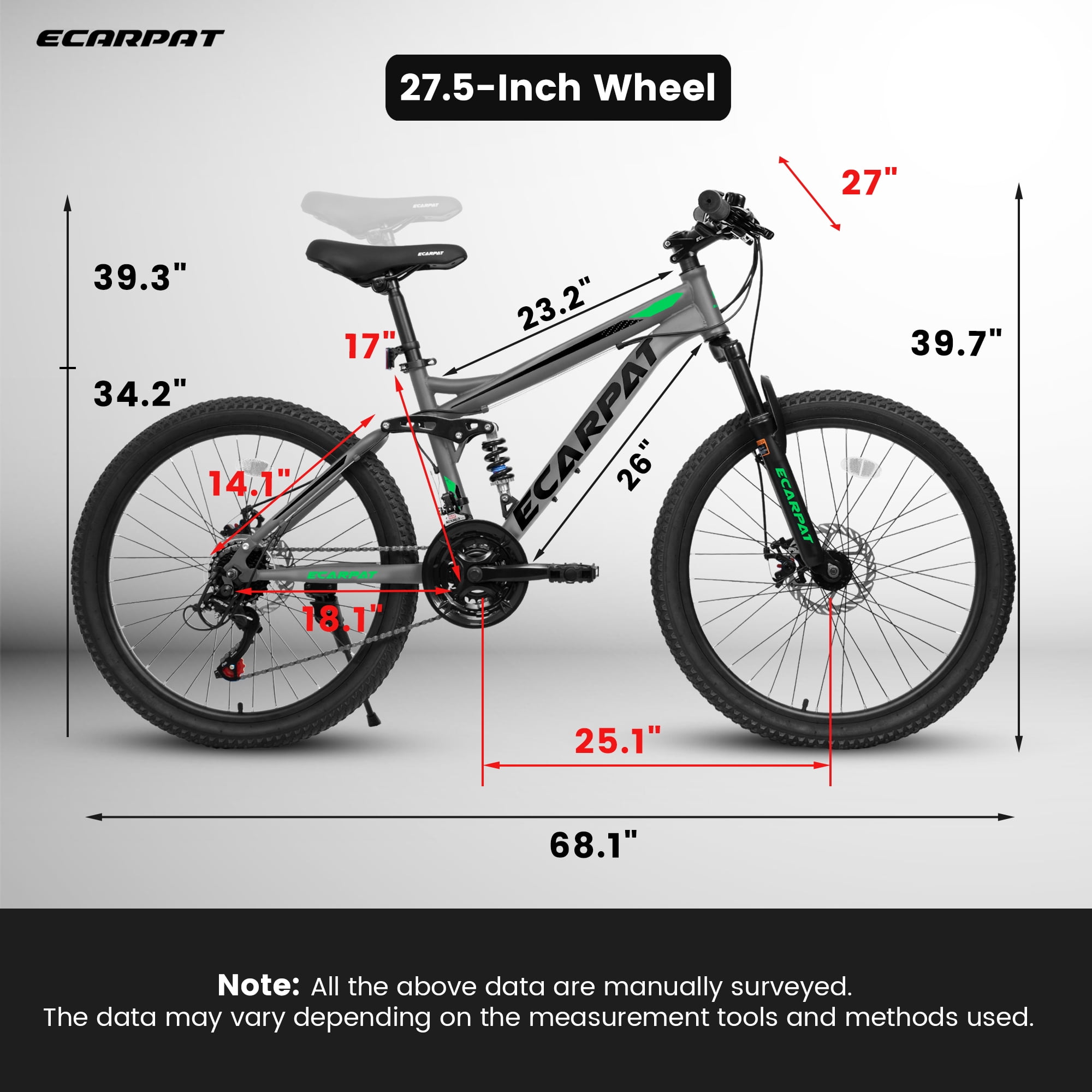 Abrihome 27.5-Inch Mountain Bike for Adults, 21-Speed Trail & City Bicycle with Dual Disc Brakes (Gray, 27.5 in) 8d7gw