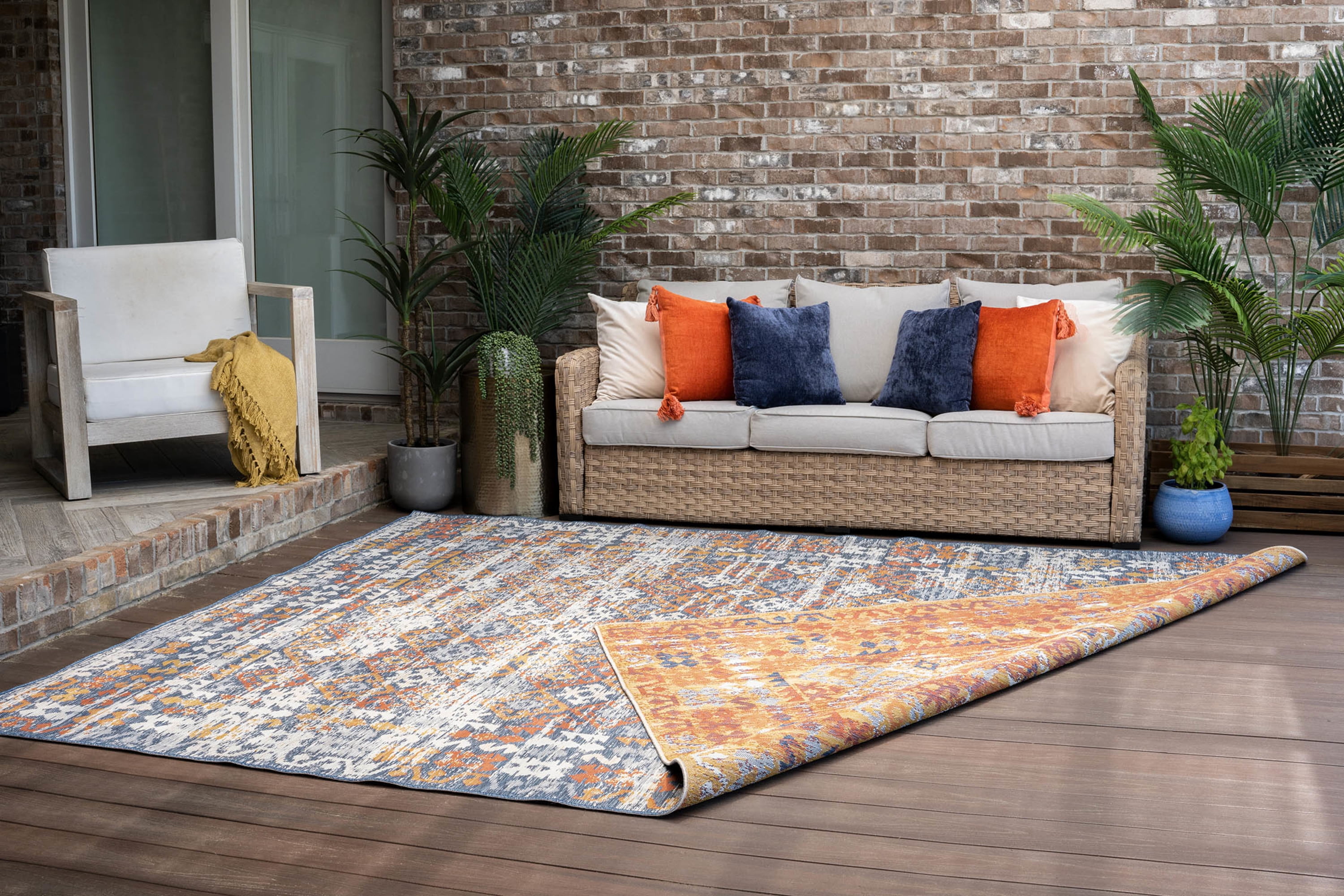 Bliss Rugs Moroccan Indoor Outdoor Area Rug, Fade Resistant Patio and Deck Decor (Multi-Color, 5 ft 3 in x 7 ft 3 in) z6ltx