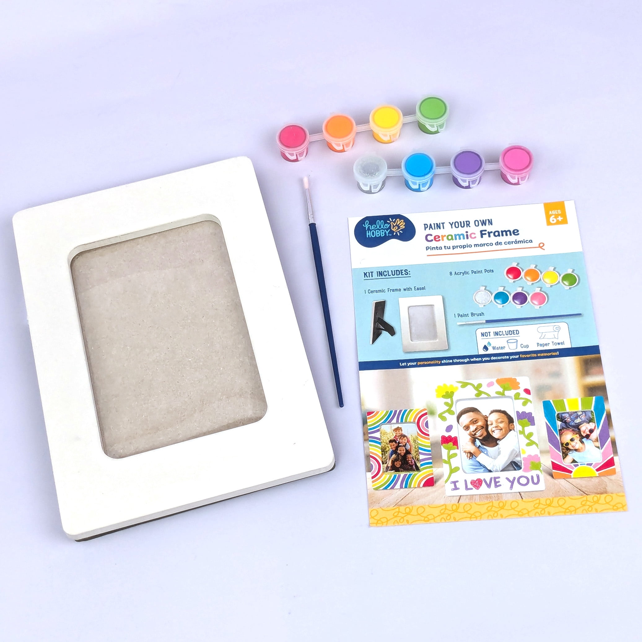 Hello Hobby Paint Your Own Ceramic Frame Kit for Kids (White, 4 in x 6 in) myrg6