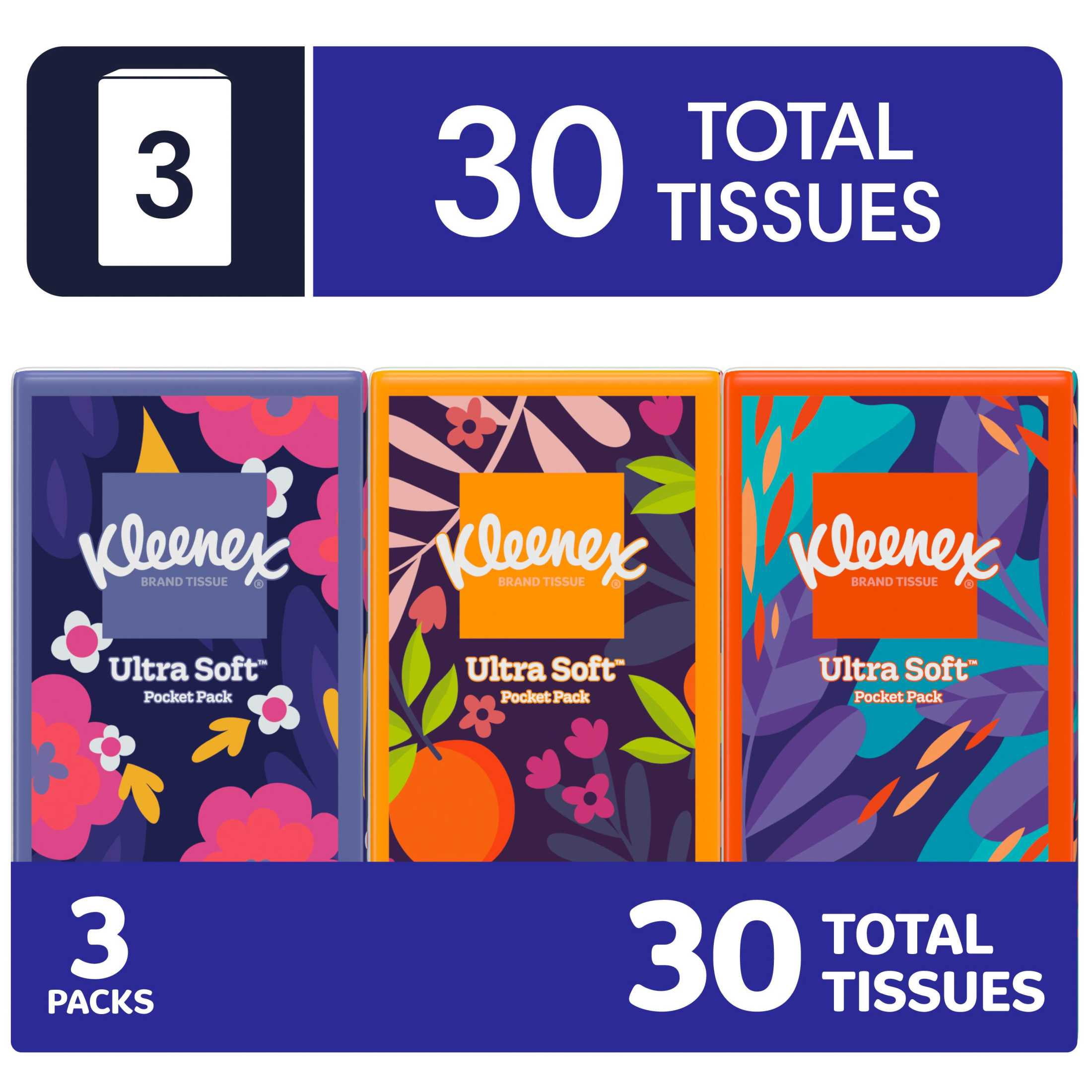 Kleenex On-The-Go Facial Tissues, 3-Ply Soft & Durable Travel Packs (White, 30 Count) ai9n1