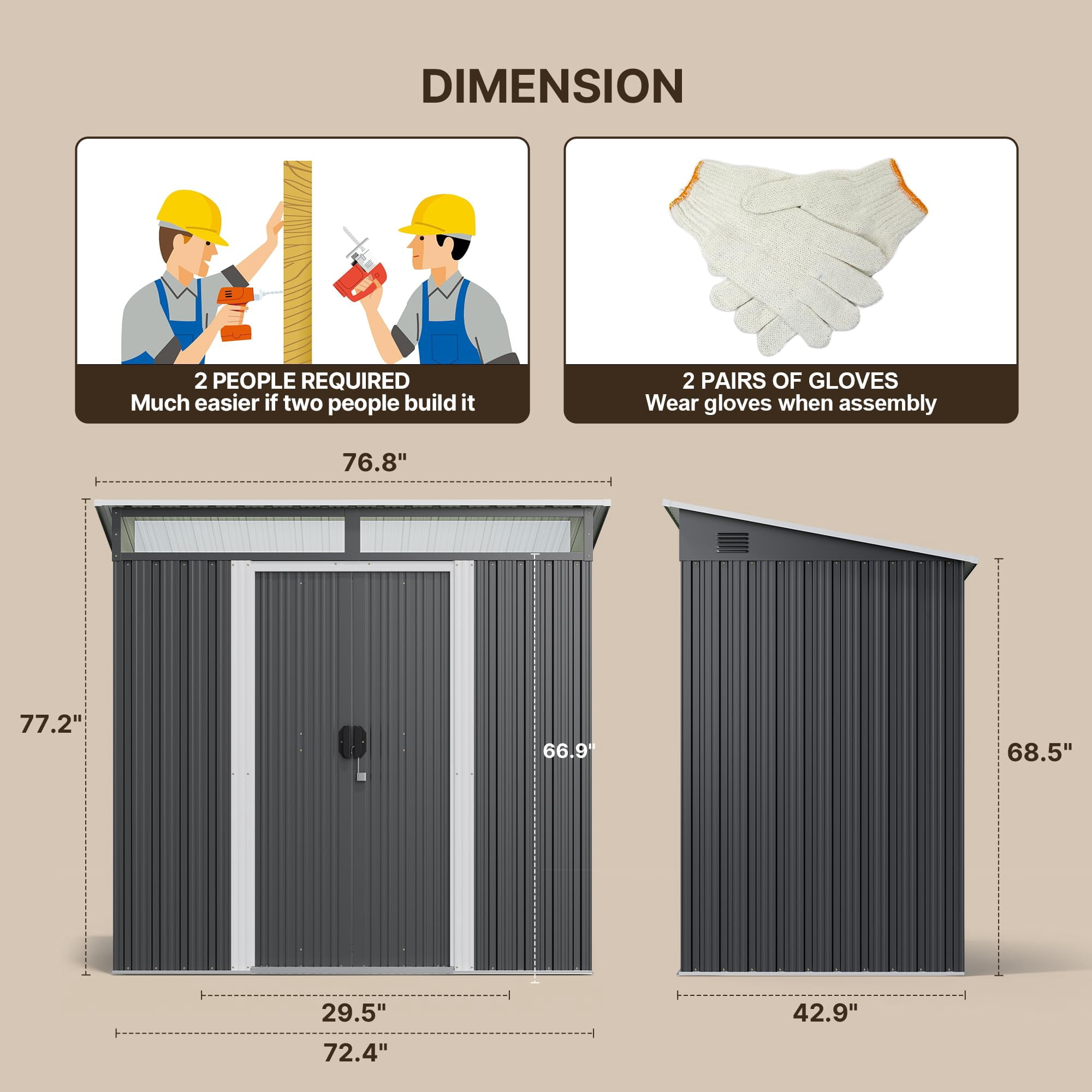 Aiho Metal Outdoor Storage Shed, Lockable Garden Tool House with Transparent Roof Panels and Vents (Dark Gray, 6 ft x 4 ft) ss3xs