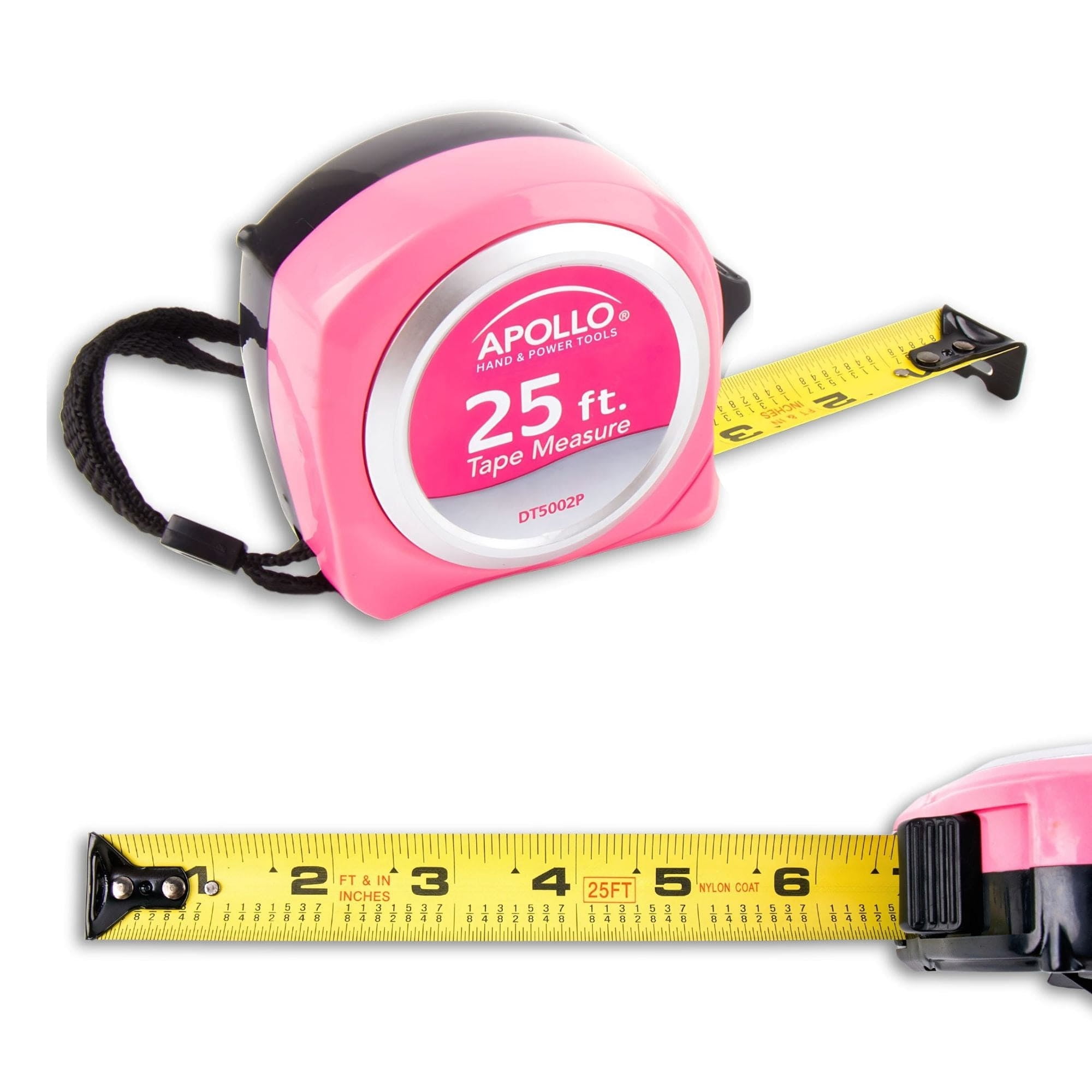 Apollo Tools 25 ft. Tape Measure Heavy-Duty Retractable Measuring Tool (Pink, 25 ft.) 0z5ke