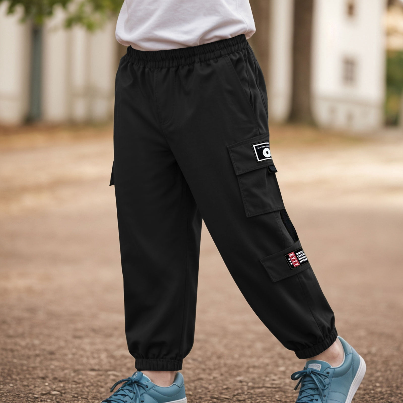 Lauty Boys Active Jogger Pants Elastic Waist Drawstring Sweatpants with Pockets (Black, Size 8) reeiy