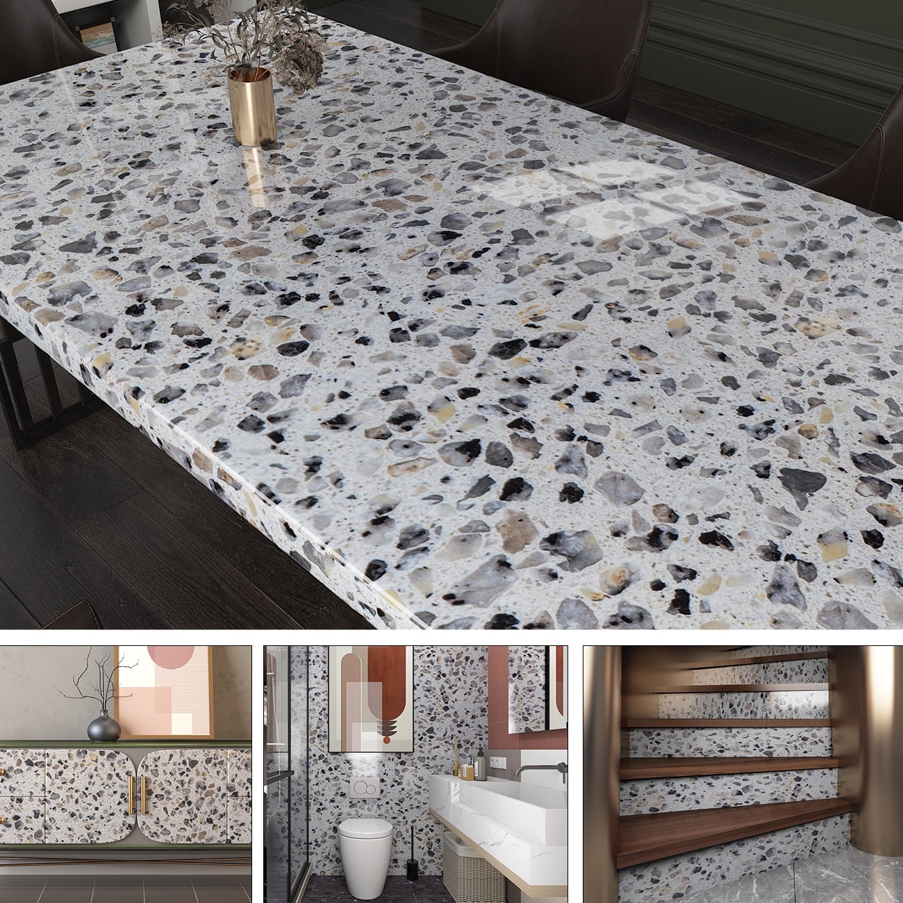 A-b-cil Terrazzo Contact Paper Peel and Stick Wallpaper for Kitchen Countertops and Furniture (Grey, 78 in x 15.8 in) 00hot