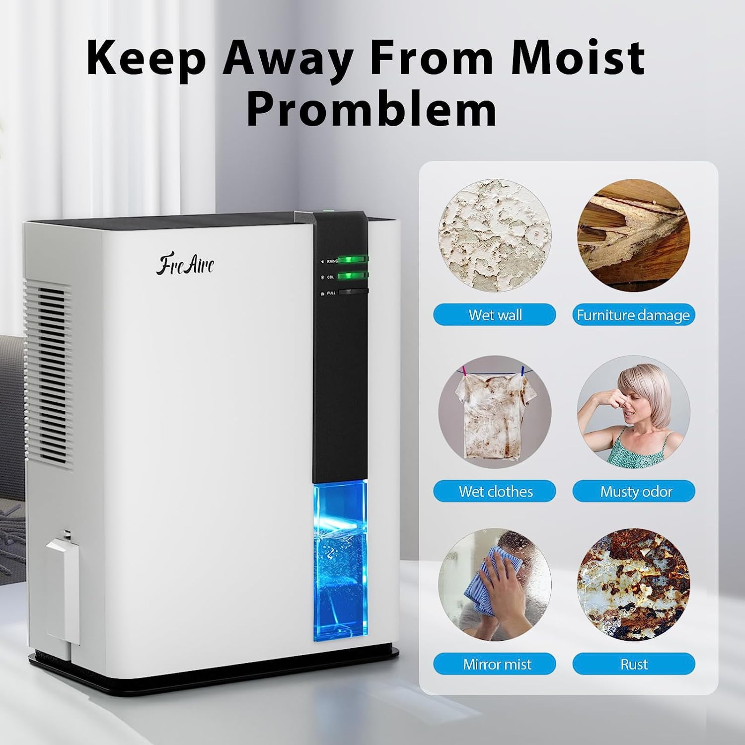 Aeitto Electric Dehumidifier for Home, Quiet Moisture Removal for Basements and Bedrooms (White, 2 Pints) 9ksr2