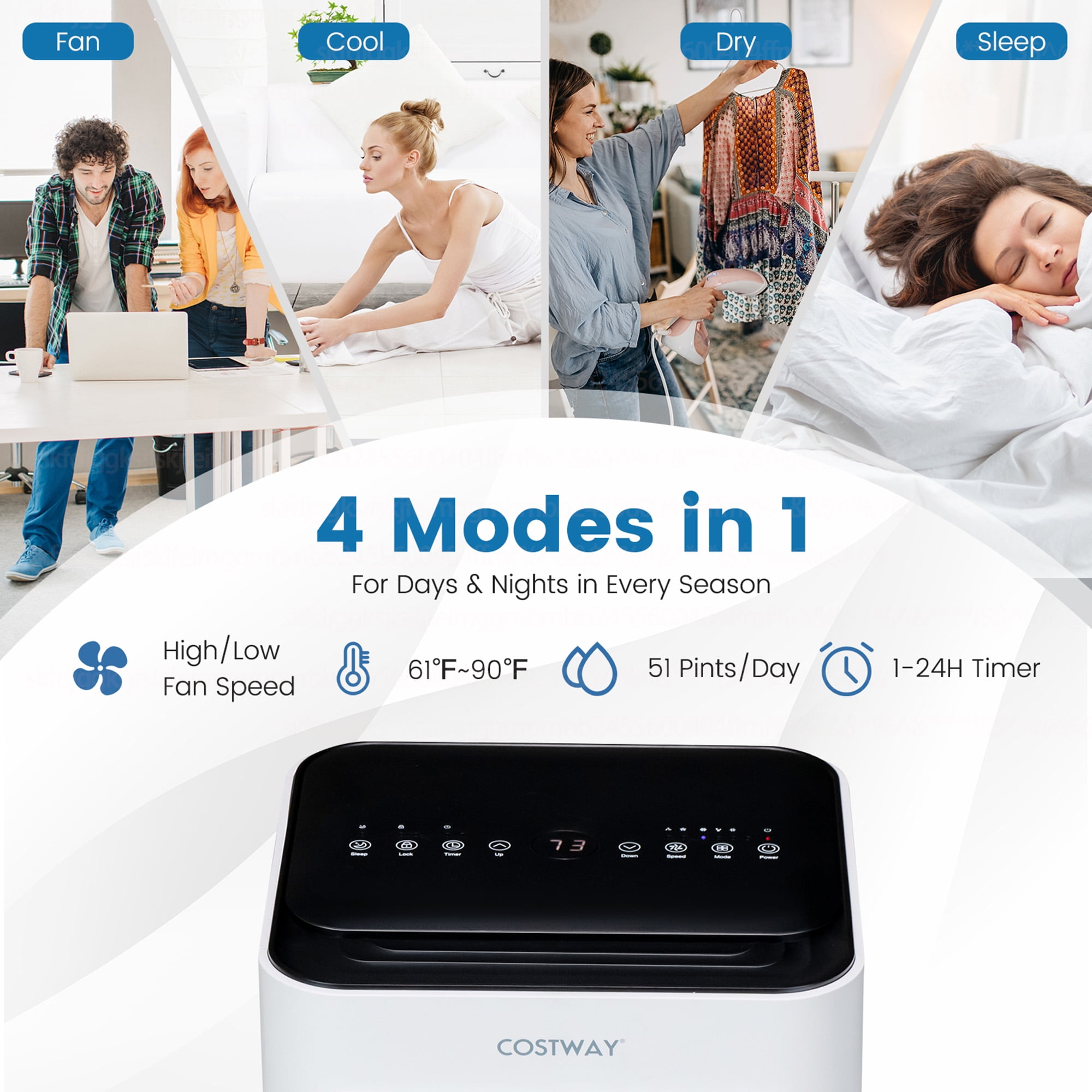 Costway Portable Air Conditioner 10000 BTU 4-in-1 Cooling Fan Dehumidifier with Remote Control (White, 350 sq.ft) gl0rg