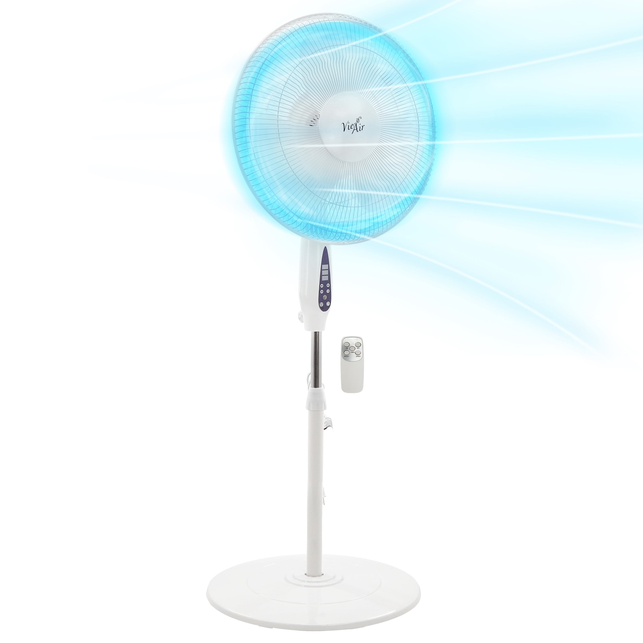 Vie Air 16 in 3-Speed Oscillating Stand Fan with Remote Control (White, 45.67 in) of4z3