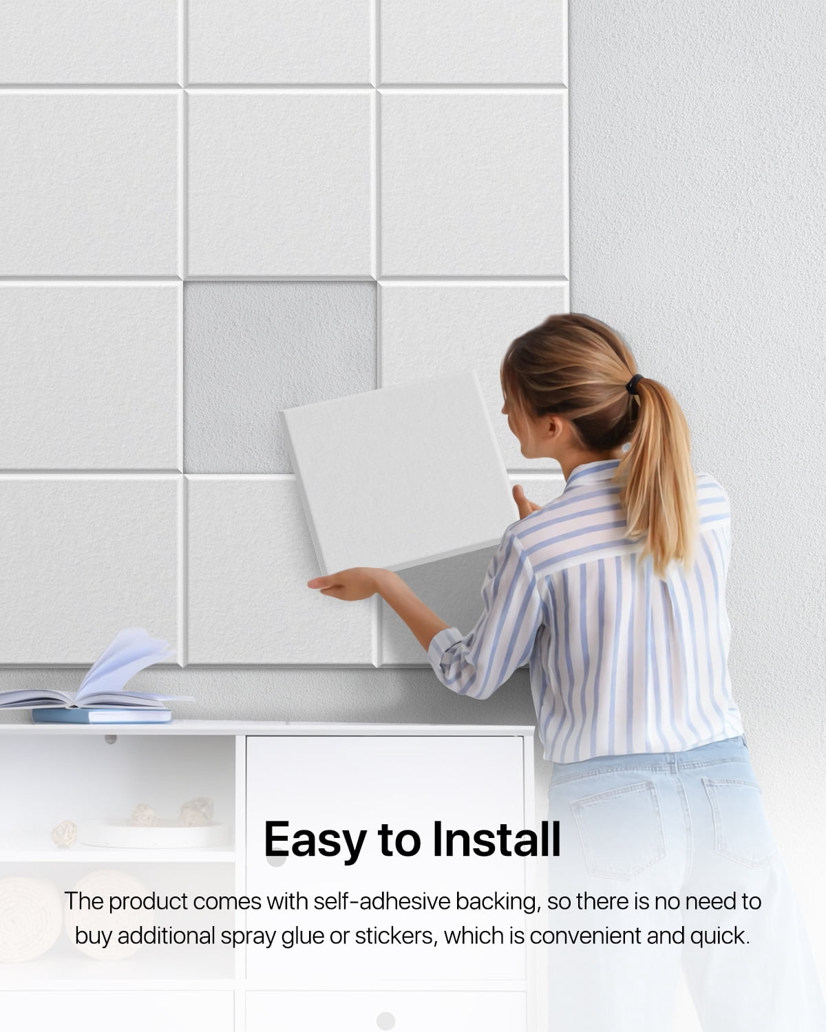 Soundsbay Soundproof Wall Panels Self-Adhesive Acoustic Noise Cancelling Tiles (White, 12 Pack, 12 in x 12 in x 0.4 in) pqmgj