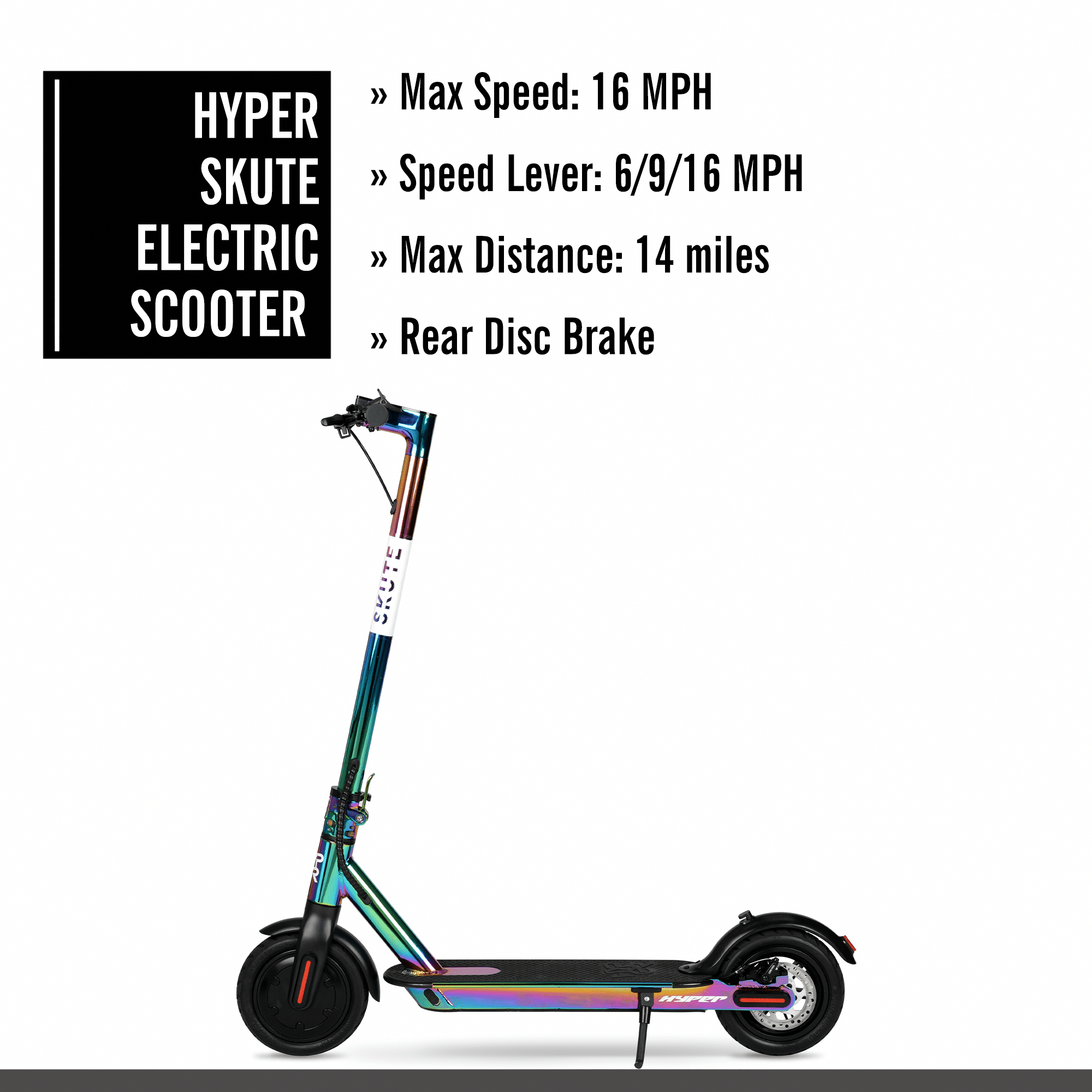 Hyper Toy Company Skute Folding Electric Scooter, 350W Motor, 16 MPH Max Speed (Jet Fuel, 264 lb Capacity) f590z