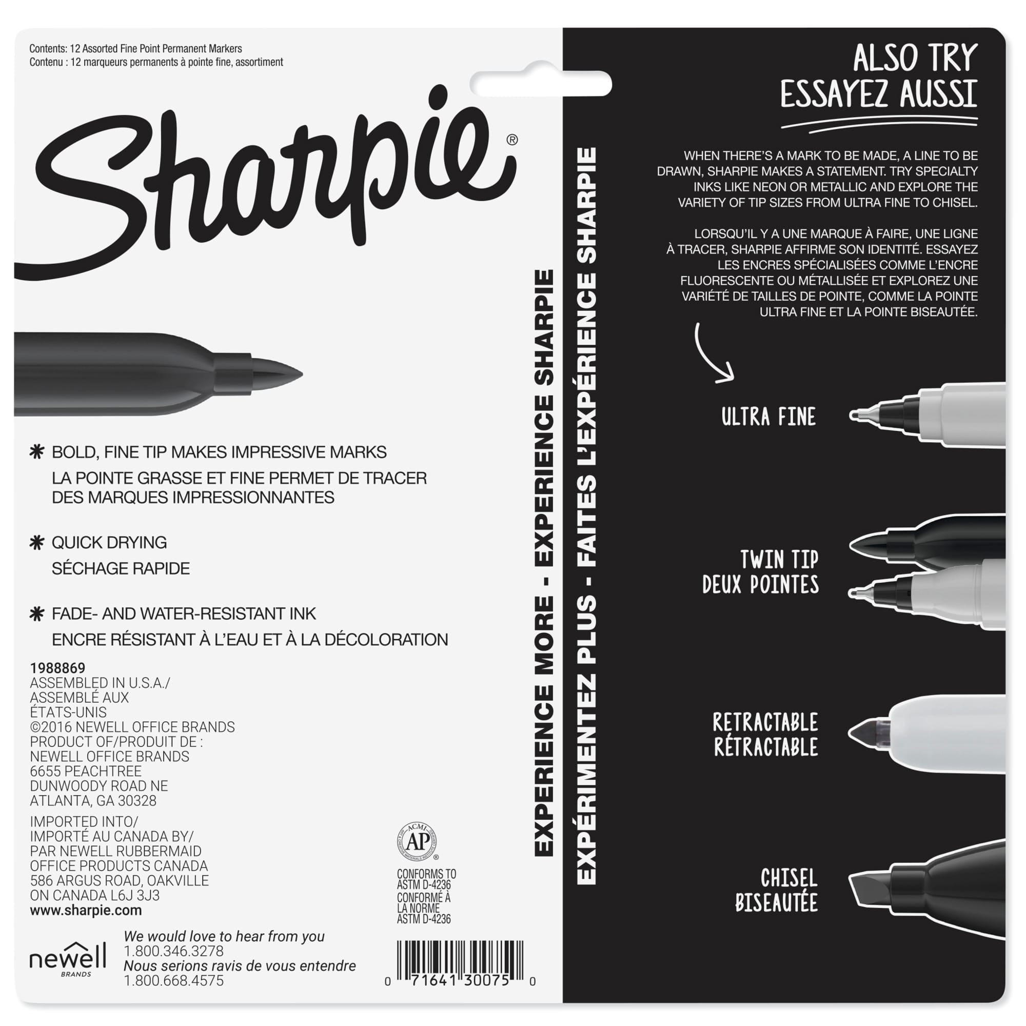 Sharpie Permanent Markers, Fine Point, Quick-drying Ink, Assorted Colors (12 Count) nxkee