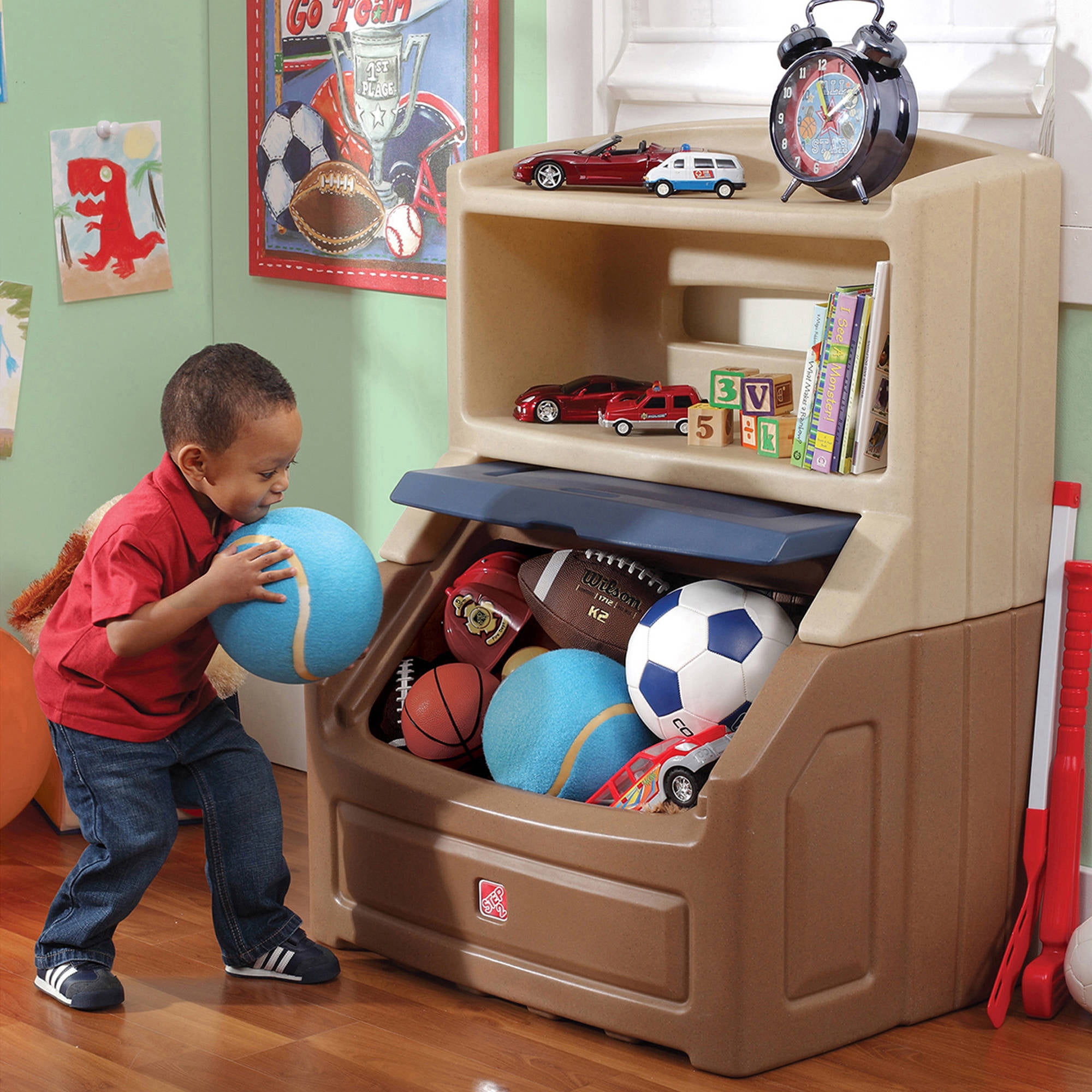 Step2 Lift & Hide Toy Box and Bookcase Organizer (Brown and Blue, 38 in Tall) mz6mz