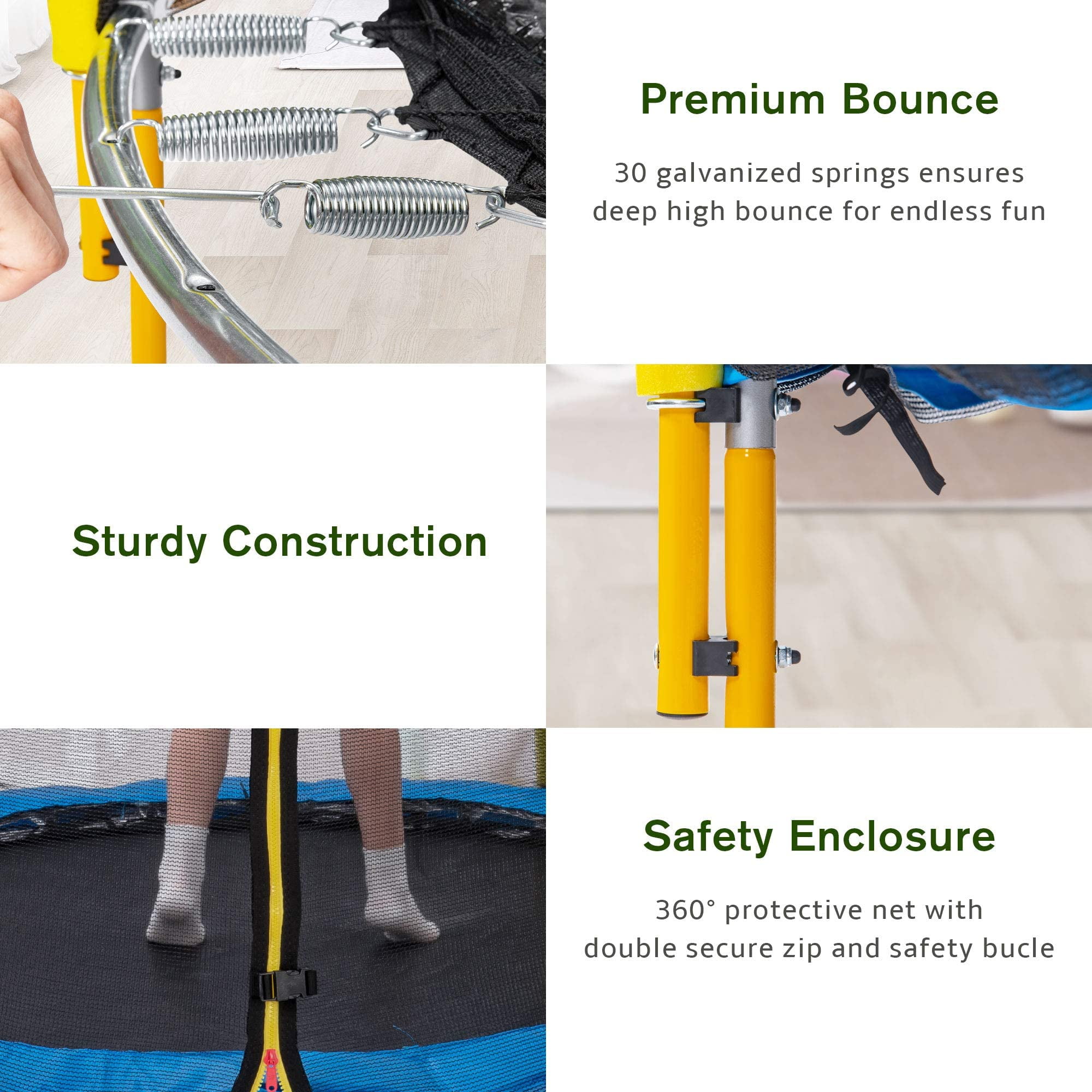 Leuco Kids Trampoline with Basketball Hoop and Safety Net (Yellow, 66 in) hsthk