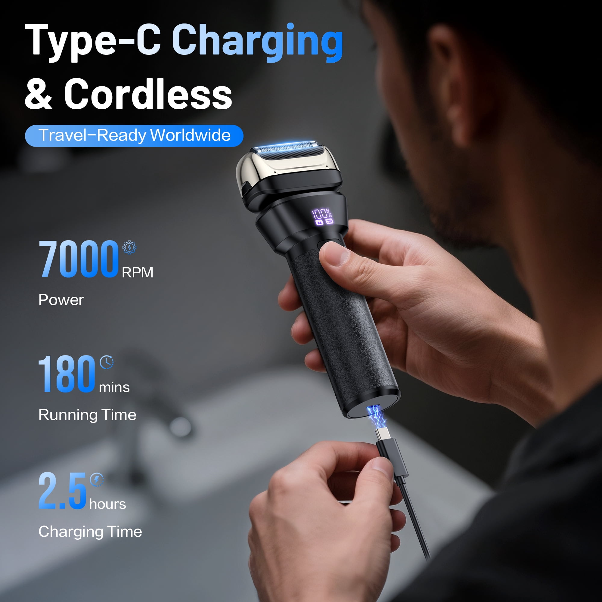delpattern Electric Foil Shaver for Men 4D Flex Floating Head Rechargeable Beard Trimmer (Black, 1 Count) gwh5c