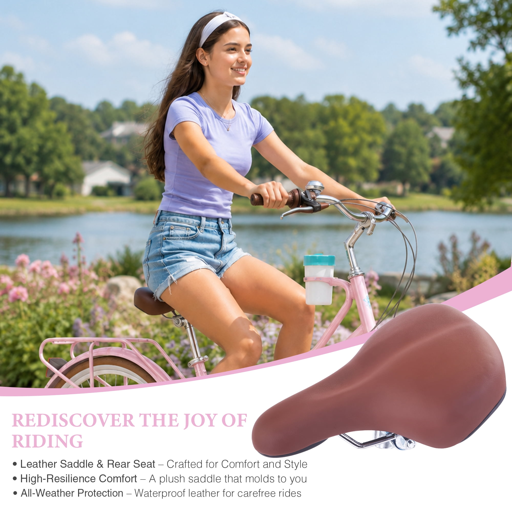 MEGHNA 24-inch Cruiser Bike 6-Speed Steel Frame Commuter Bicycle with Rear Rack and Cup Holder (Pink, 24 in) xhoso