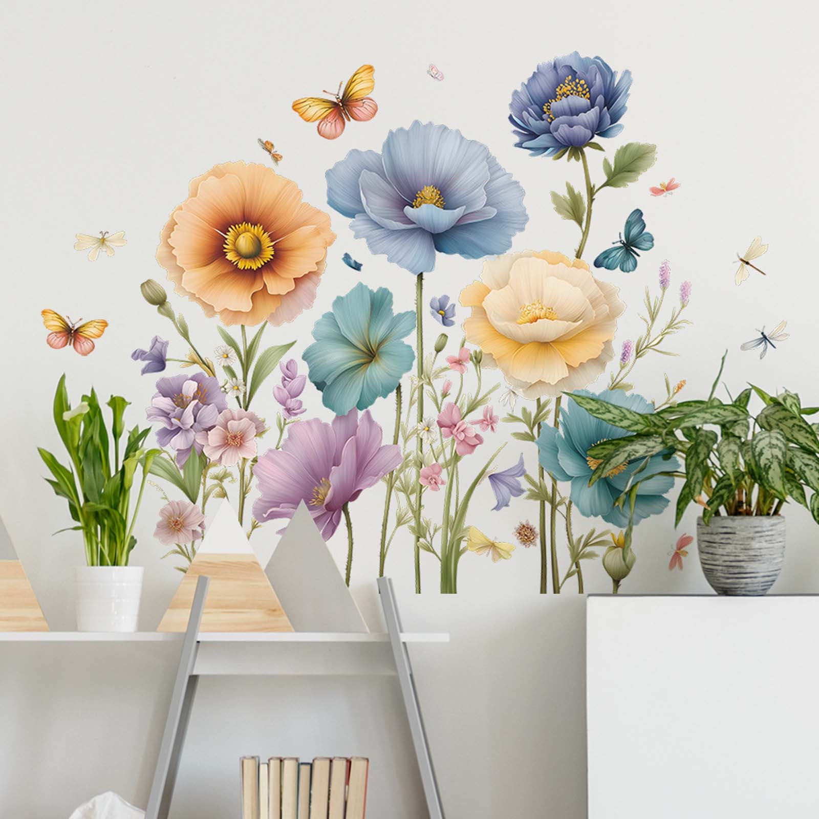 Hometravel Painted Flowers Wall Decals, Removable Vinyl Wall Art Stickers for Home Decor (Multicolor, 24 in x 36 in) s7exg