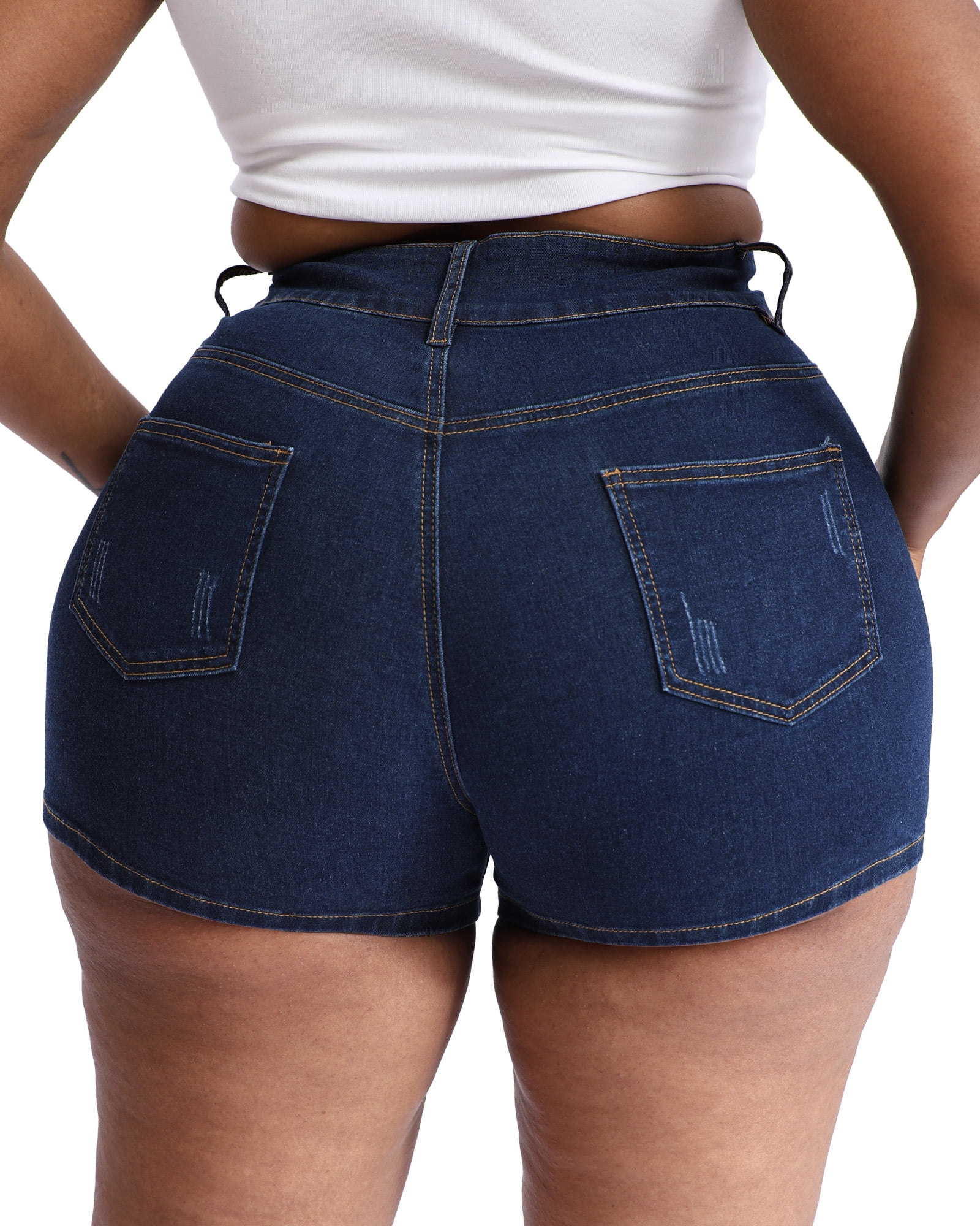 Gocolloa Plus Size High Waisted Denim Shorts for Women Stretchy Leg-Shaping Jean Shorts (Dark Blue, 16W) j35d9