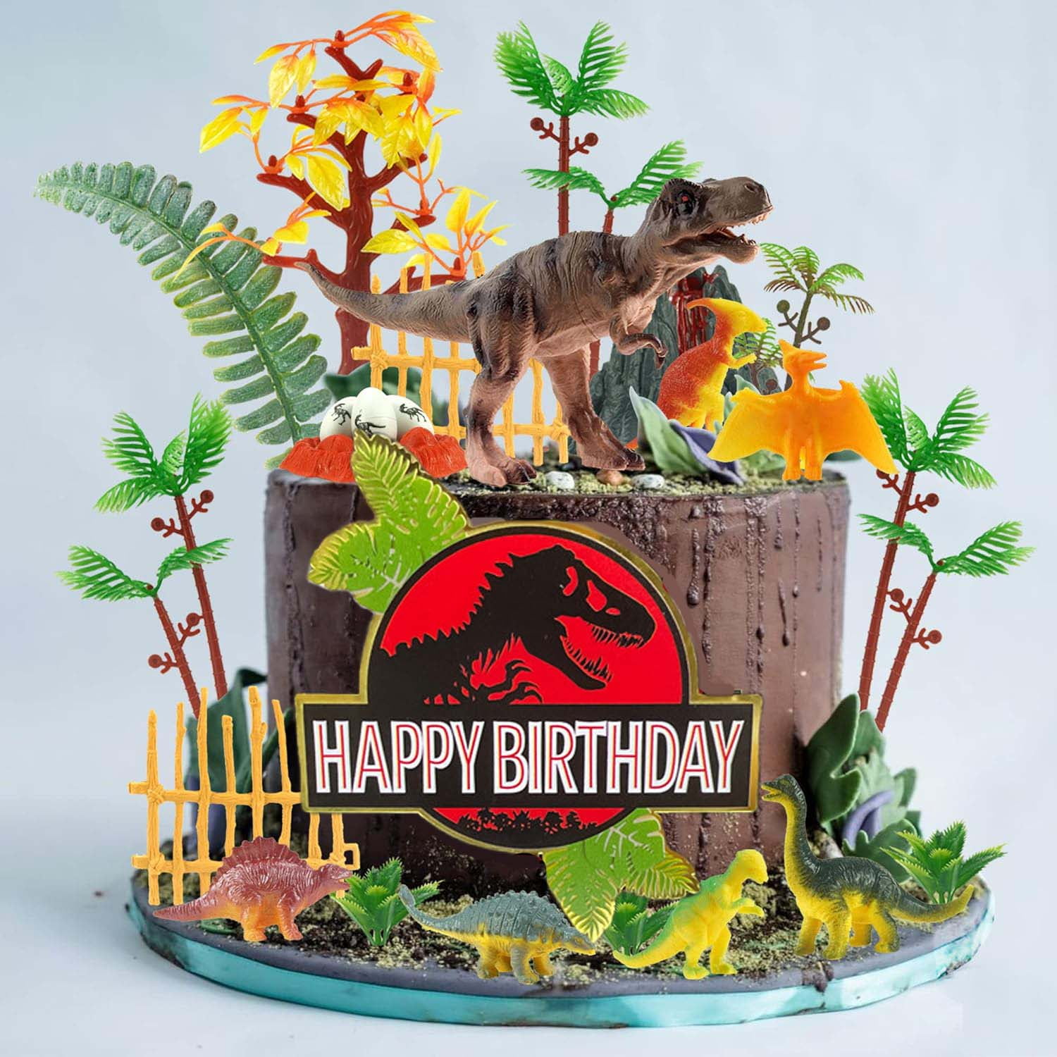 Qoadwem Dinosaur Toy Figures and Model Trees Set for Cake Toppers and Party Decorations (41 Piece Set) fbaai