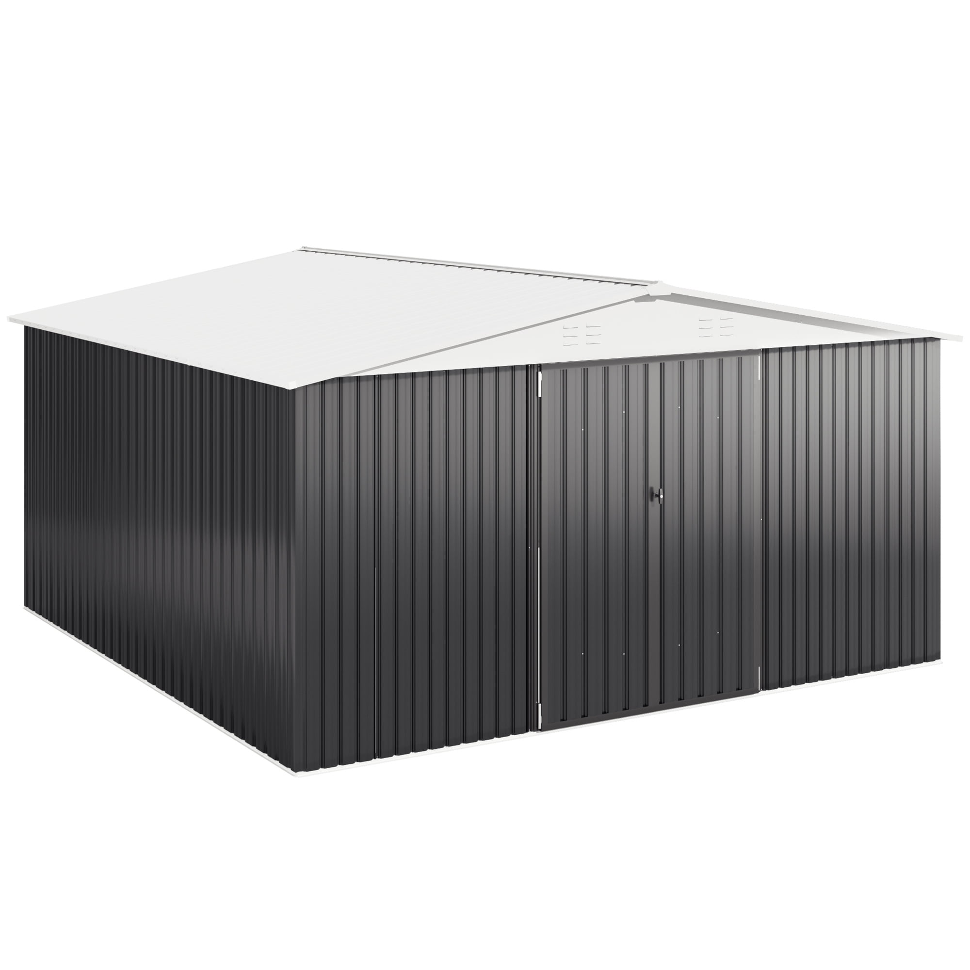 MUCHANT Outdoor Metal Storage Shed with Lockable Doors and Reinforced Frame (White, 12 ft x 14 ft) 9rvk2