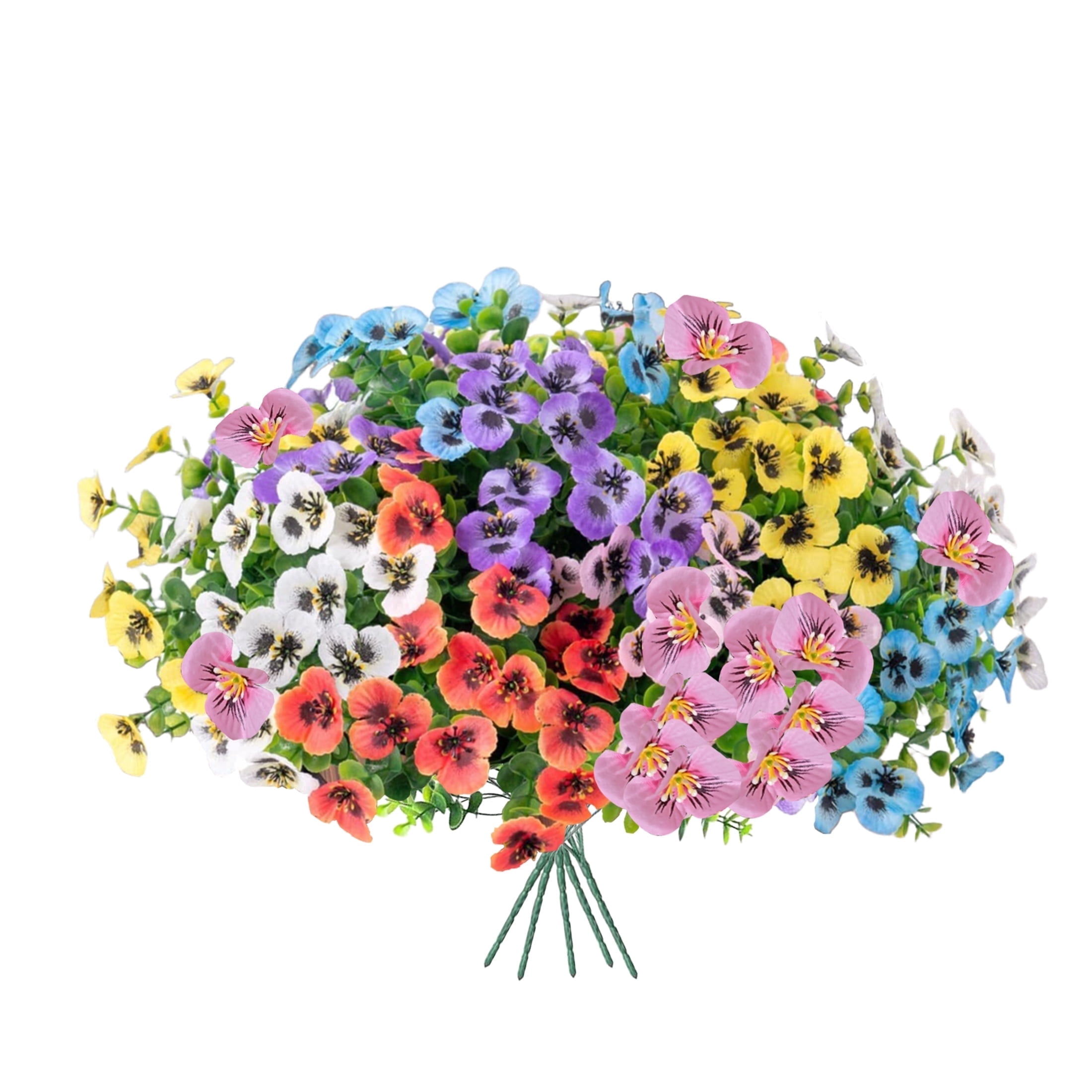 Miracliy Artificial Pansy Flowers Bouquet, UV Resistant Faux Floral Decor for Outdoor Patio and Garden (24 Pieces, Multicolor) jl3jg