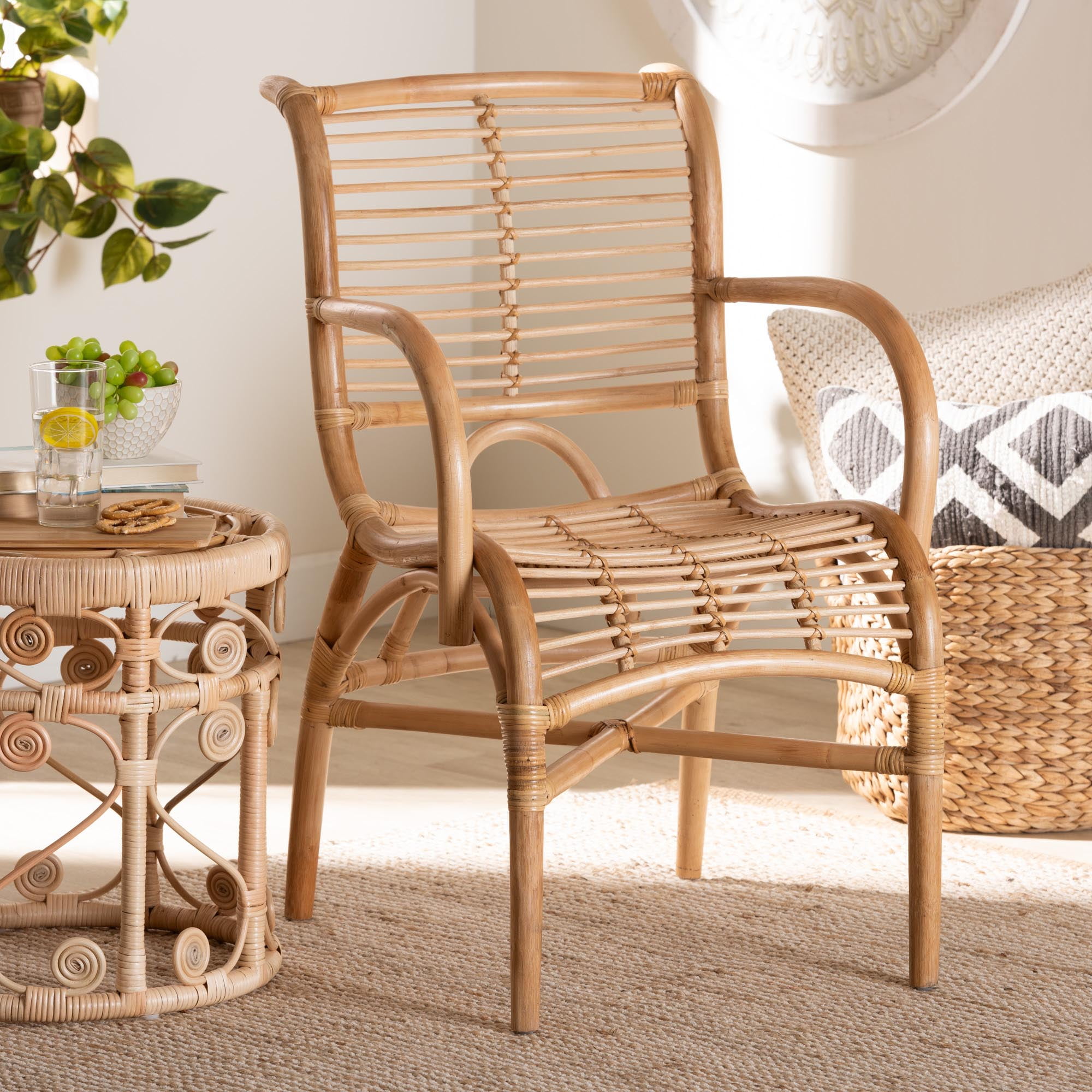 bali & pari Seminyak Modern Bohemian Natural Rattan Lounge Chair (Brown, 30 in x 28 in x 32 in) e32wp