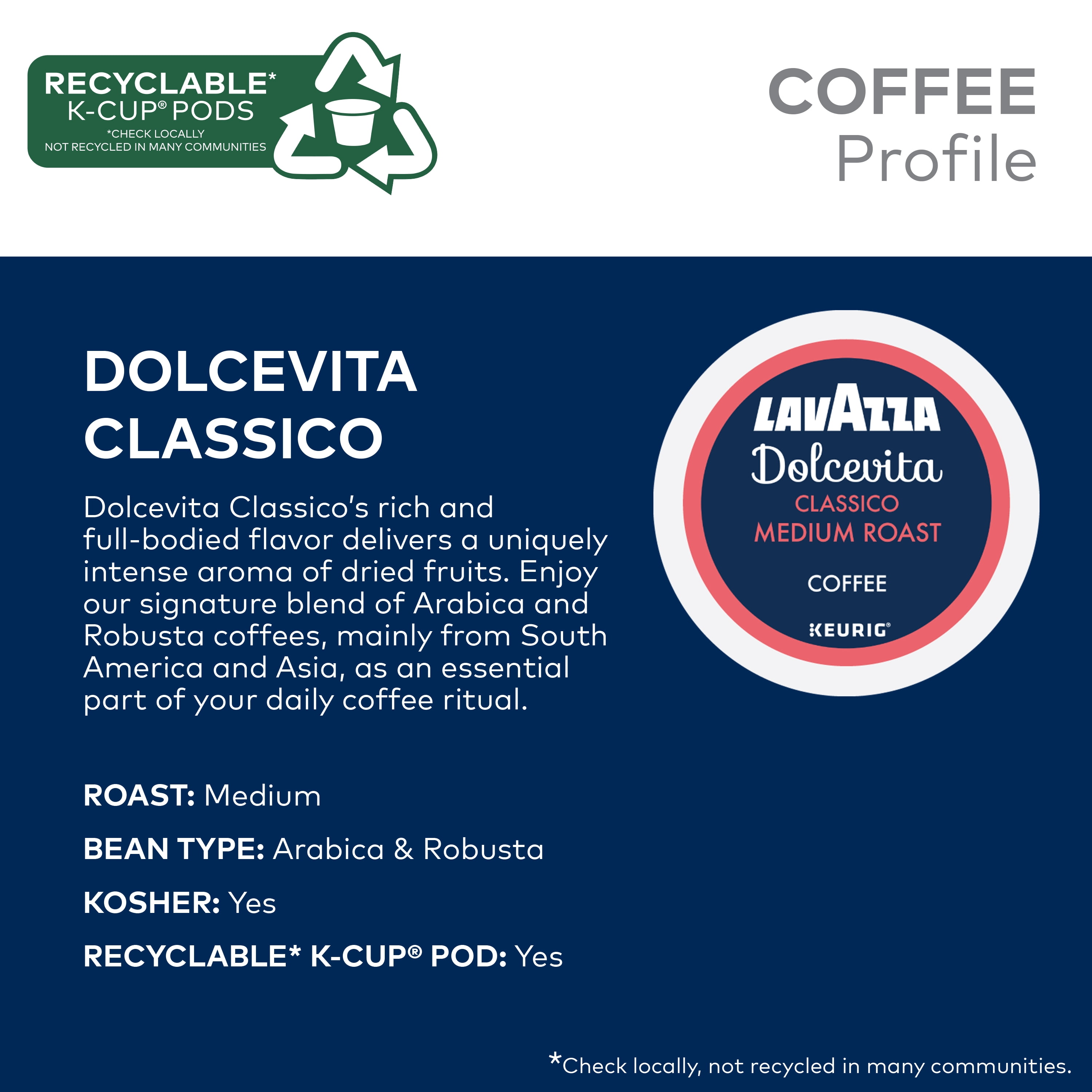 Lavazza Dolcevita Classico Medium Roast Coffee K-Cup Pods for Keurig Brewers (40 Count) 46hwv