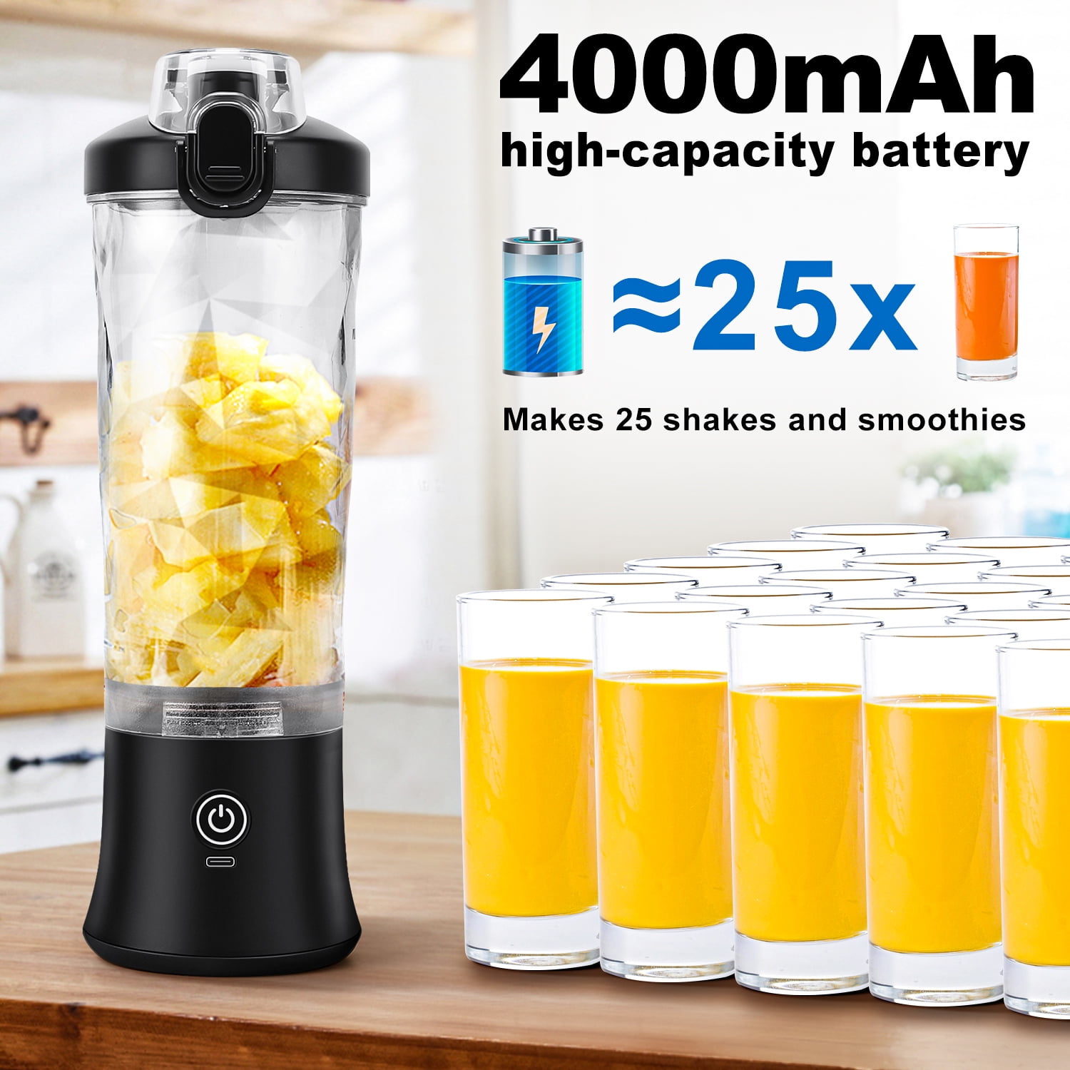 TINANA Portable Blender for Smoothies, USB Rechargeable Personal Mixer with Travel Lid (Black, 20 oz) aous9