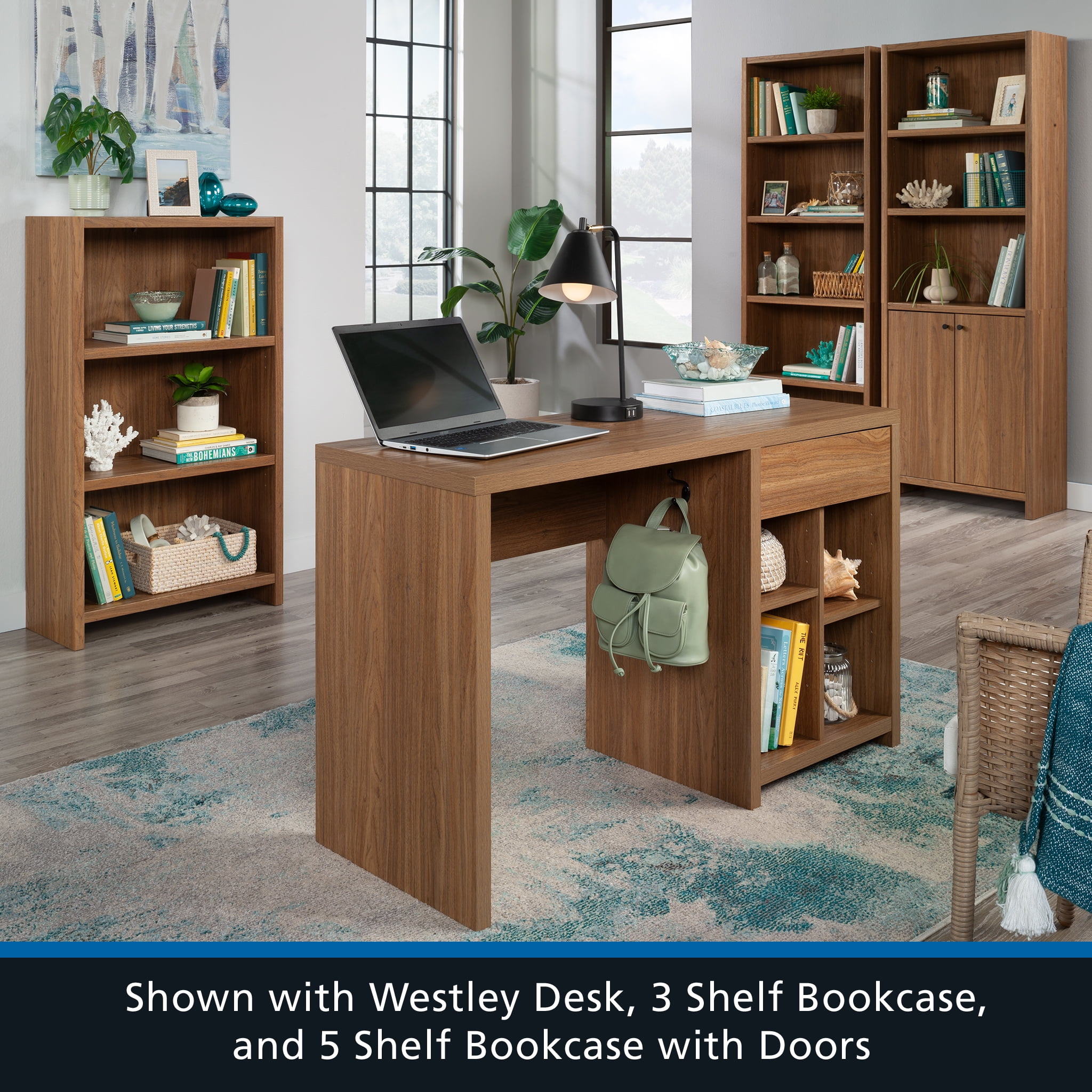 Mainstays Westley 5-Shelf Bookcase, Durable Storage Organizer (Walnut, 72.68 in H x 25.83 in W x 11.58 in D) 4uru3