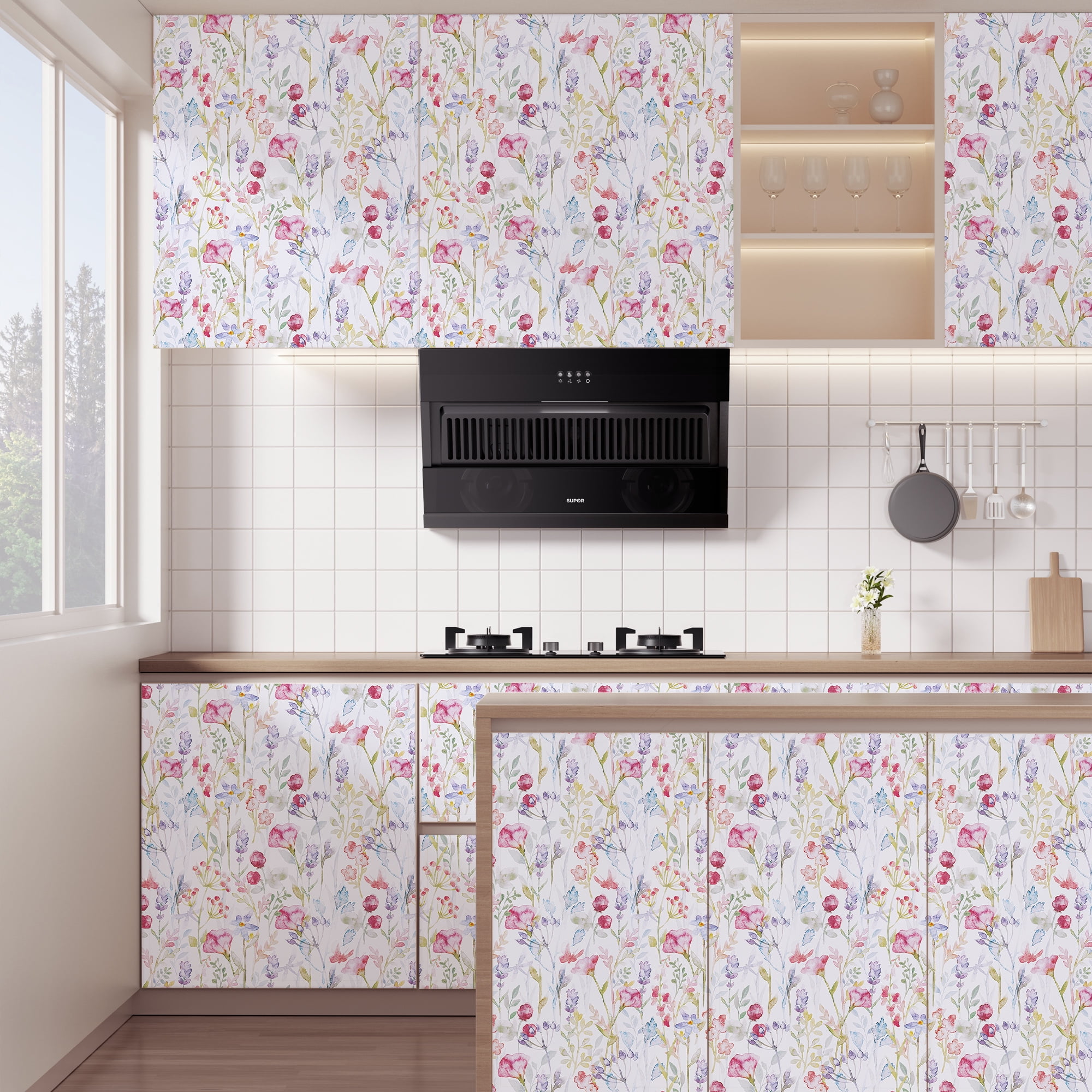 Abyssaly Floral Peel and Stick Wallpaper Removable Vinyl Contact Paper for Home Decor (White, 17.3 in x 118 in) 2w4oa