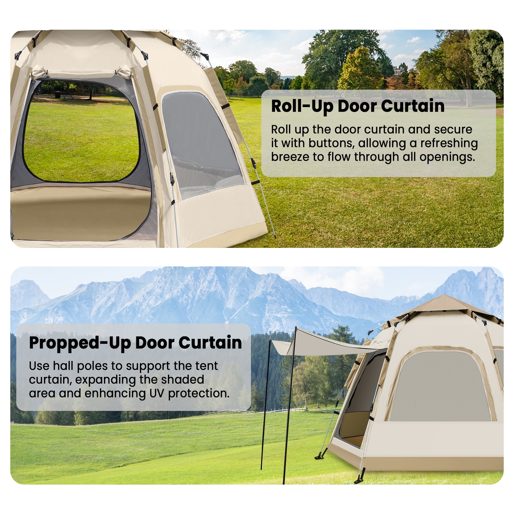 Sunoyar 4-6 Person Camping Tent, Waterproof Instant Outdoor Shelter with Carry Bag (Beige, 110 in x 94 in) vhm4f