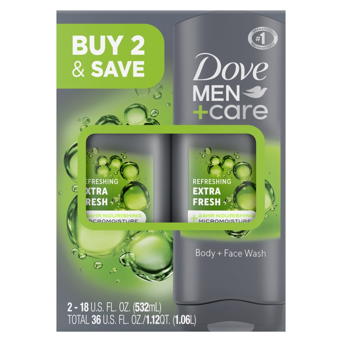 Dove Men+Care Extra Fresh Body Wash for Men's Skin Care (18 oz, 2 Count) qphxn