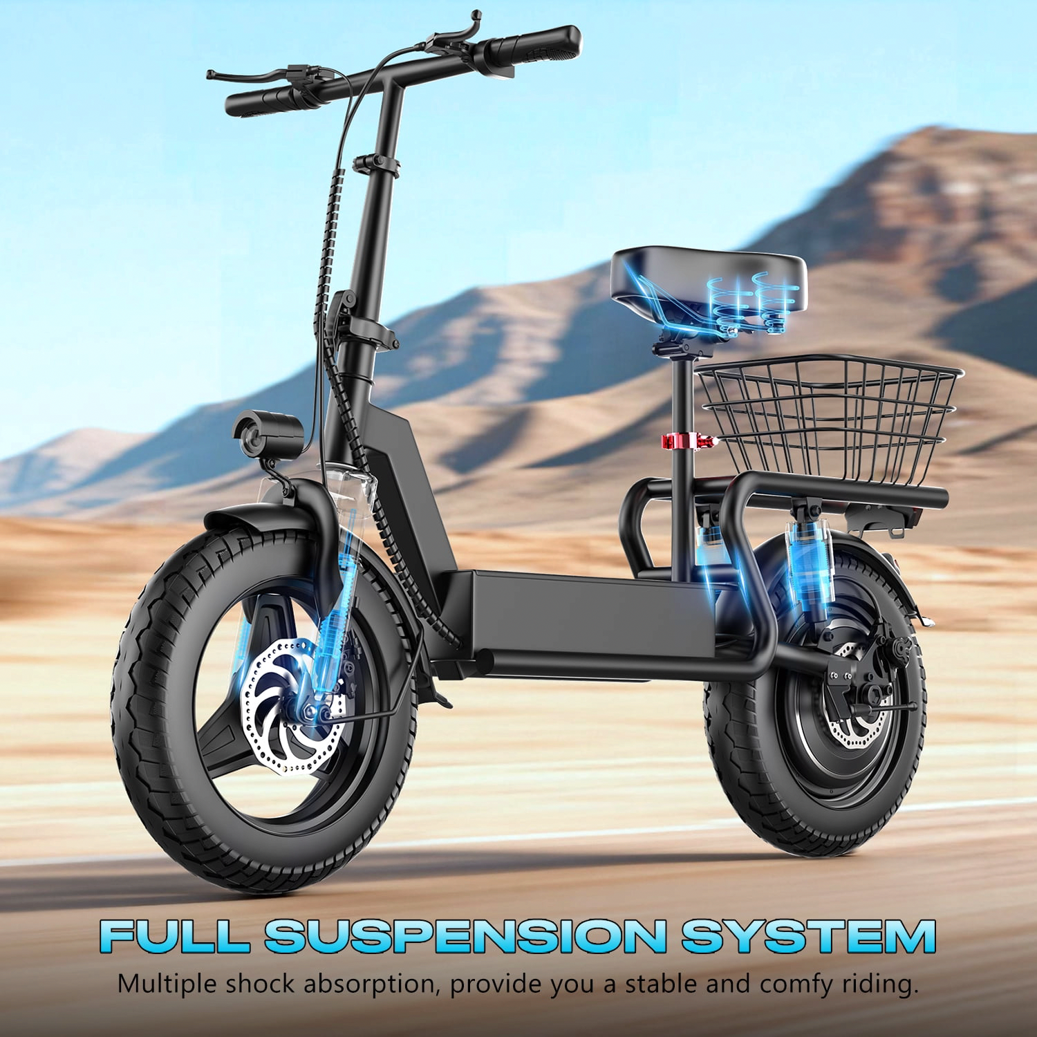ASKGO 1200W Electric Scooter with Seat, 25MPH Top Speed, 35-Mile Range, 14-inch Puncture-Resistant Tires, Dual Disc Brakes (Black, 365 lbs Capacity) tyed7
