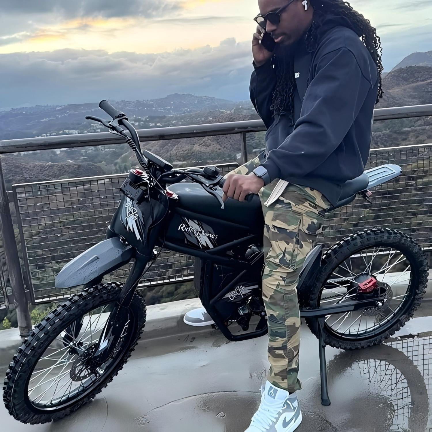 Riding'Times GT73 Electric Dirt Bike for Adults, 2400W 48V Dual Battery, 30+ MPH Off-Road Ebike (Black, 330 lb Capacity) zqegm