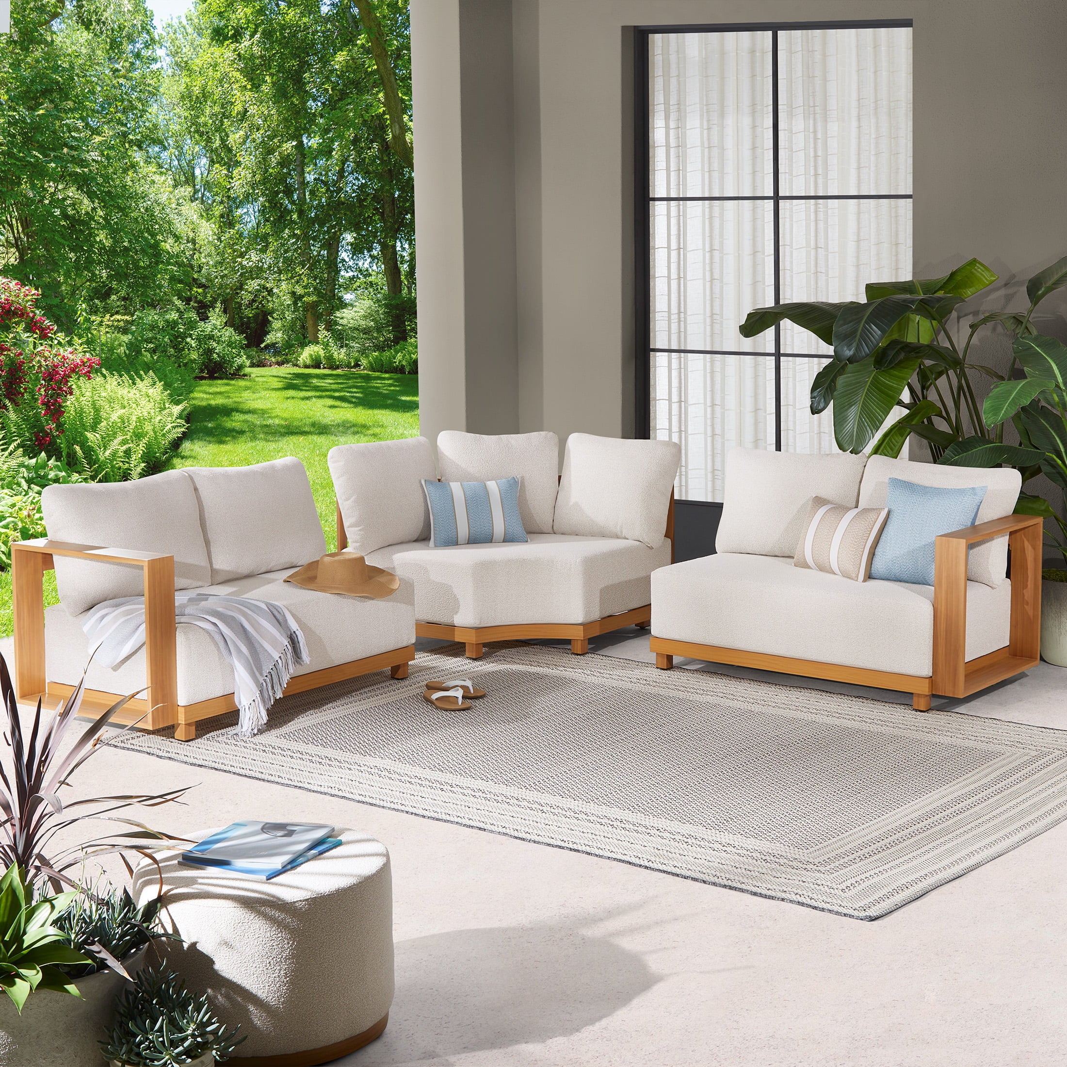 Better Homes & Gardens Juliet Outdoor Sectional Set with Coffee Table and Ottomans (Beige, 7-Piece) aqfrc