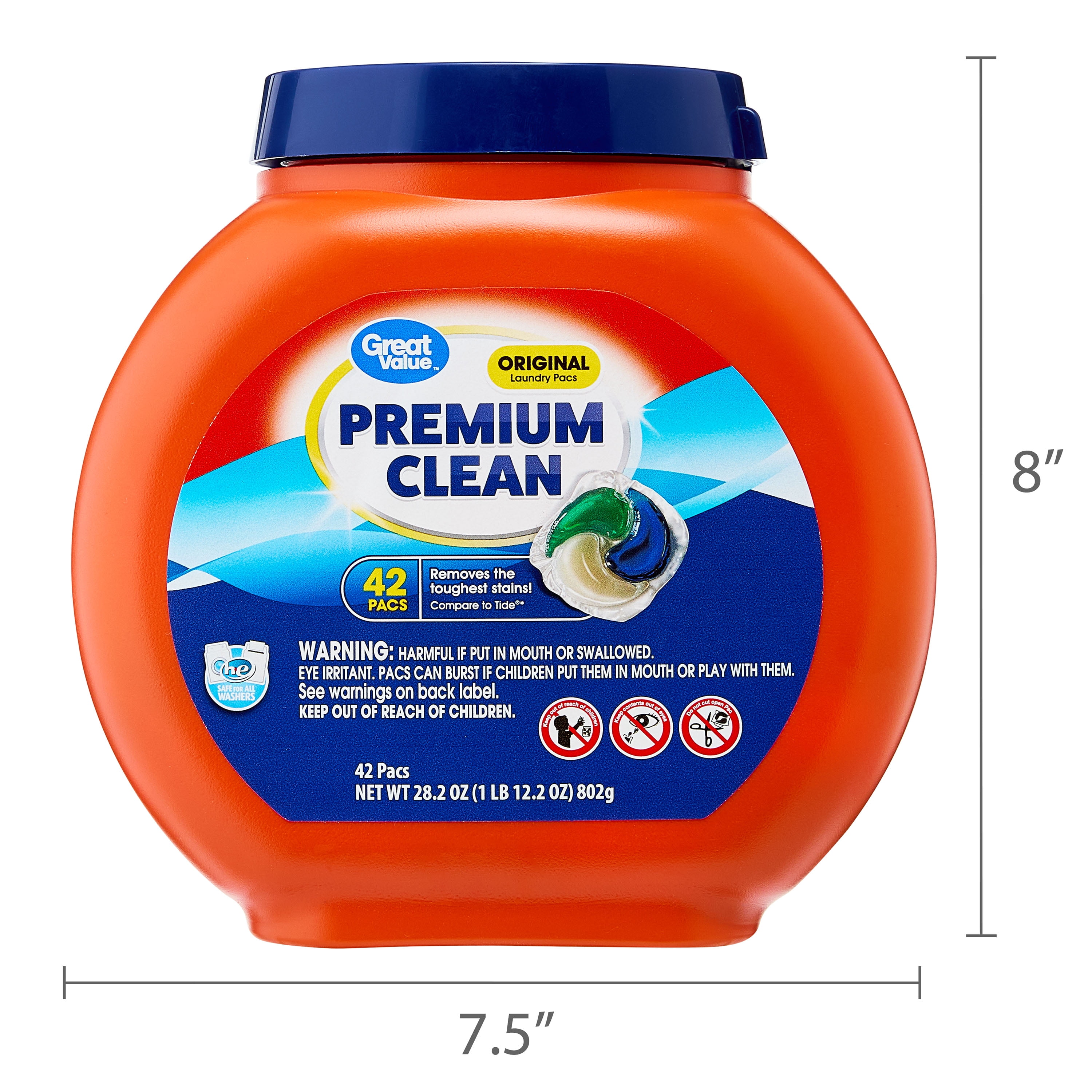 Great Value Premium Clean Laundry Pacs, Original Scent (42 Count) uo4v8