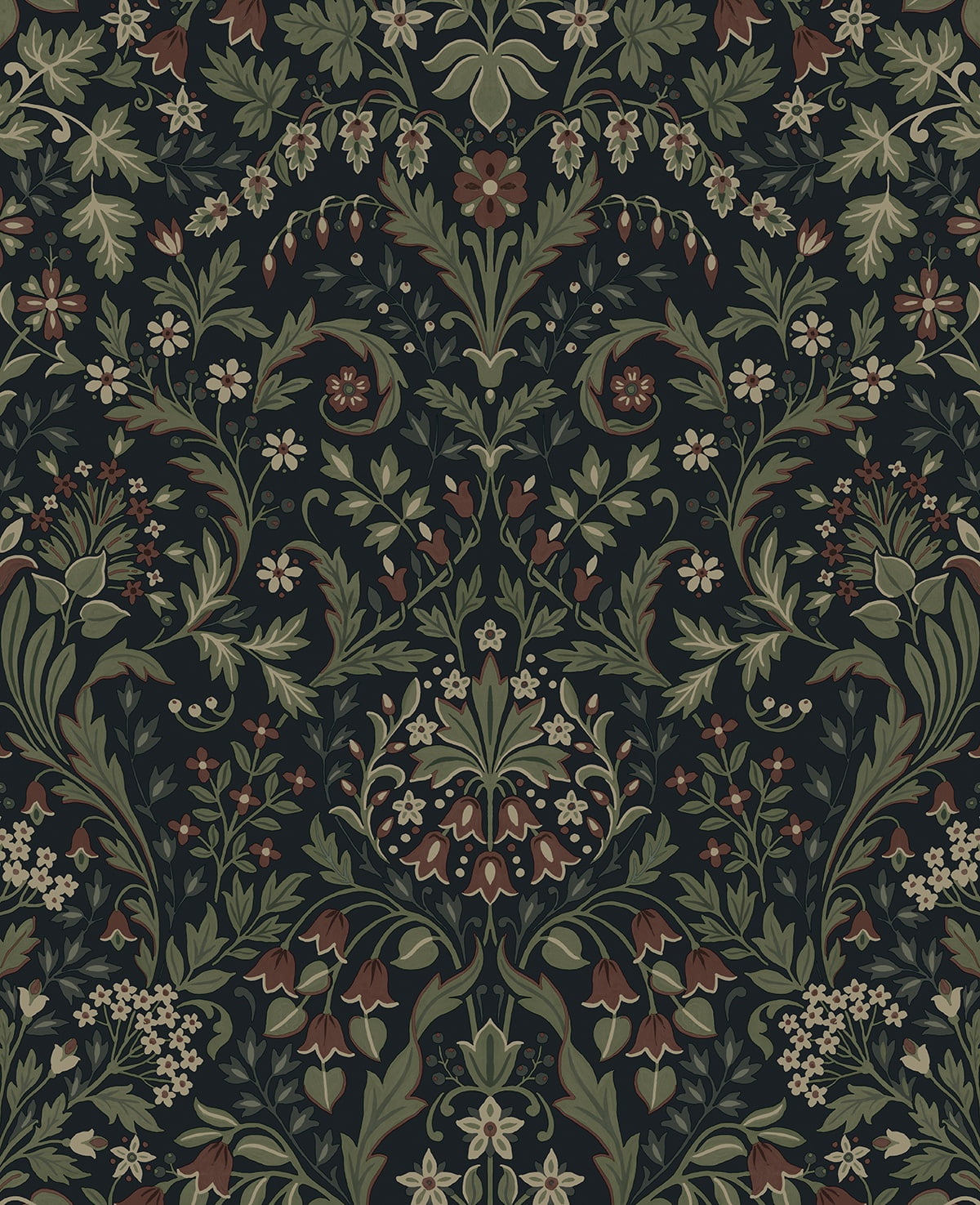 NextWall Filigree Floral Peel and Stick Wallpaper (Midnight Blue & Sage, 20.5 in. W x 18 ft. L) i1dx3