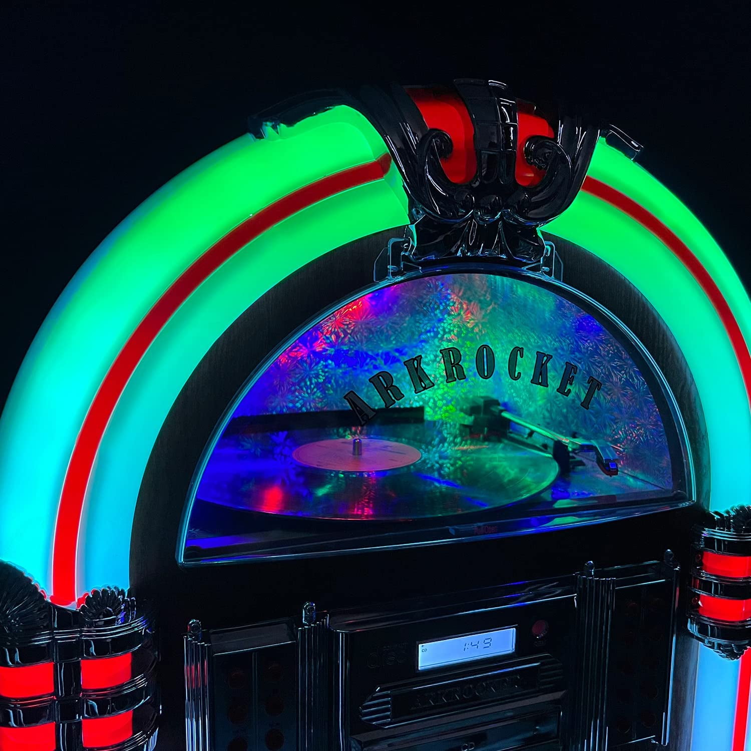 Arkrocket Taurus II Retro Jukebox with Bluetooth, Vinyl, CD, USB, and SD Player (Dark Oak) wg69s