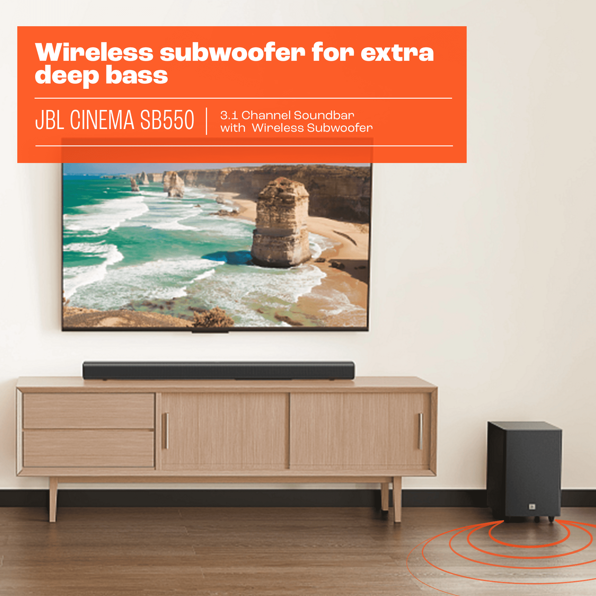JBL Cinema SB550 Sound Bar with Wireless Subwoofer and Dolby Audio (Black) 8zpes