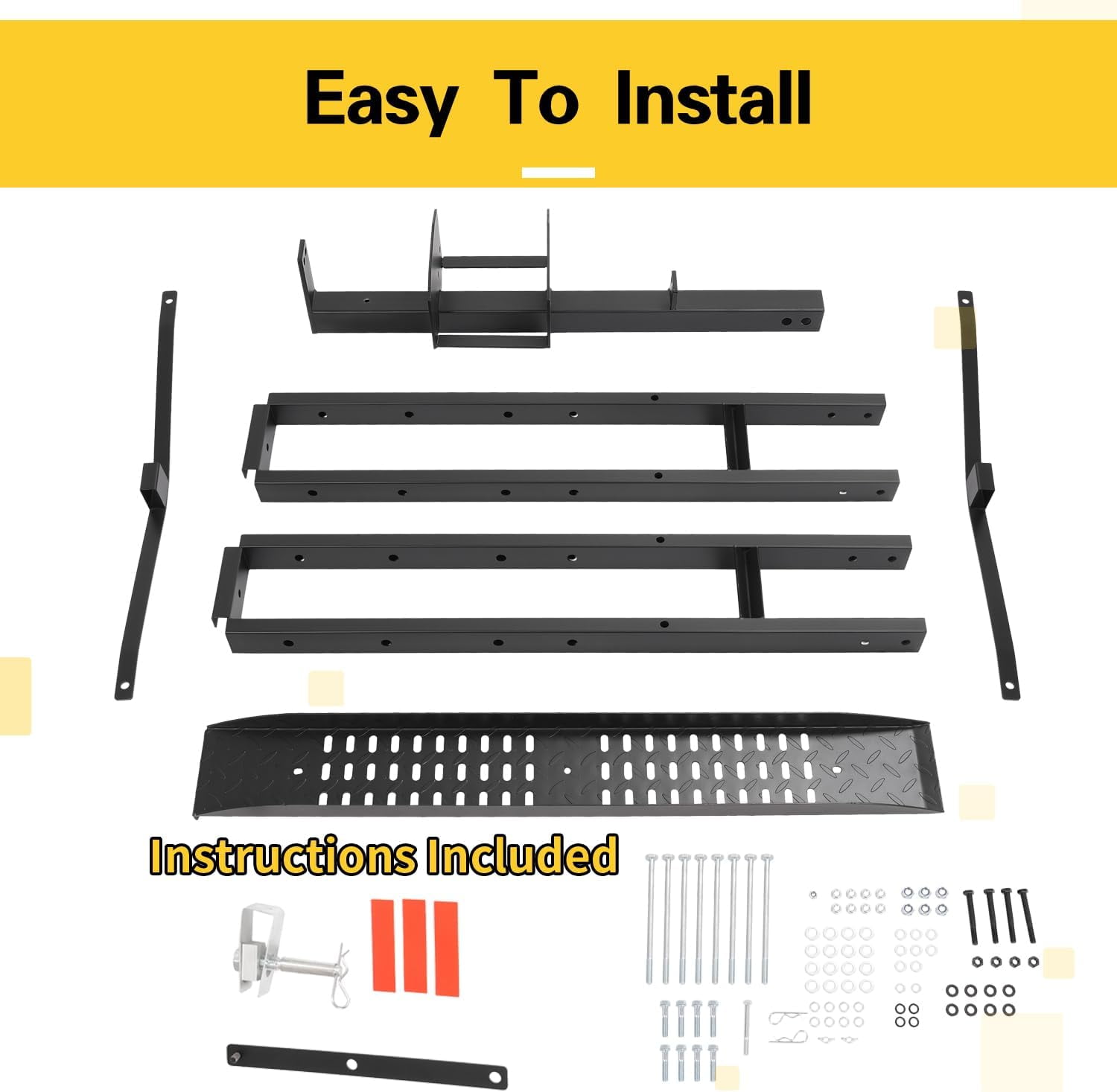 Kojem Motorcycle Dirt Bike Hitch Carrier Rack with Loading Ramp (Black, 500 lb Capacity) zb8pp