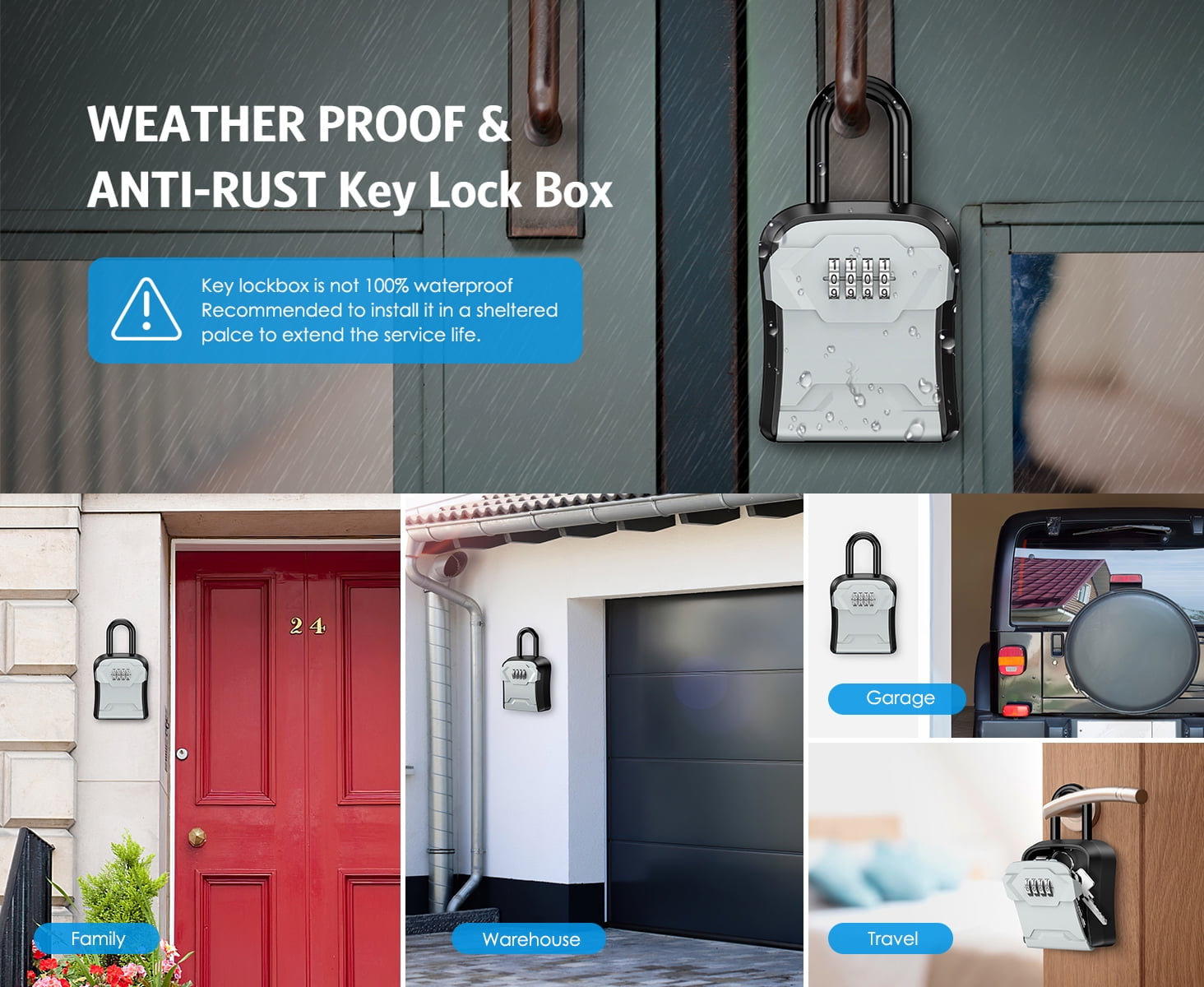 AMIR Key Lock Box with Removable Shackle, 4-Digit Combination Security Storage for Home and Garage (Silver) csart - Image 2