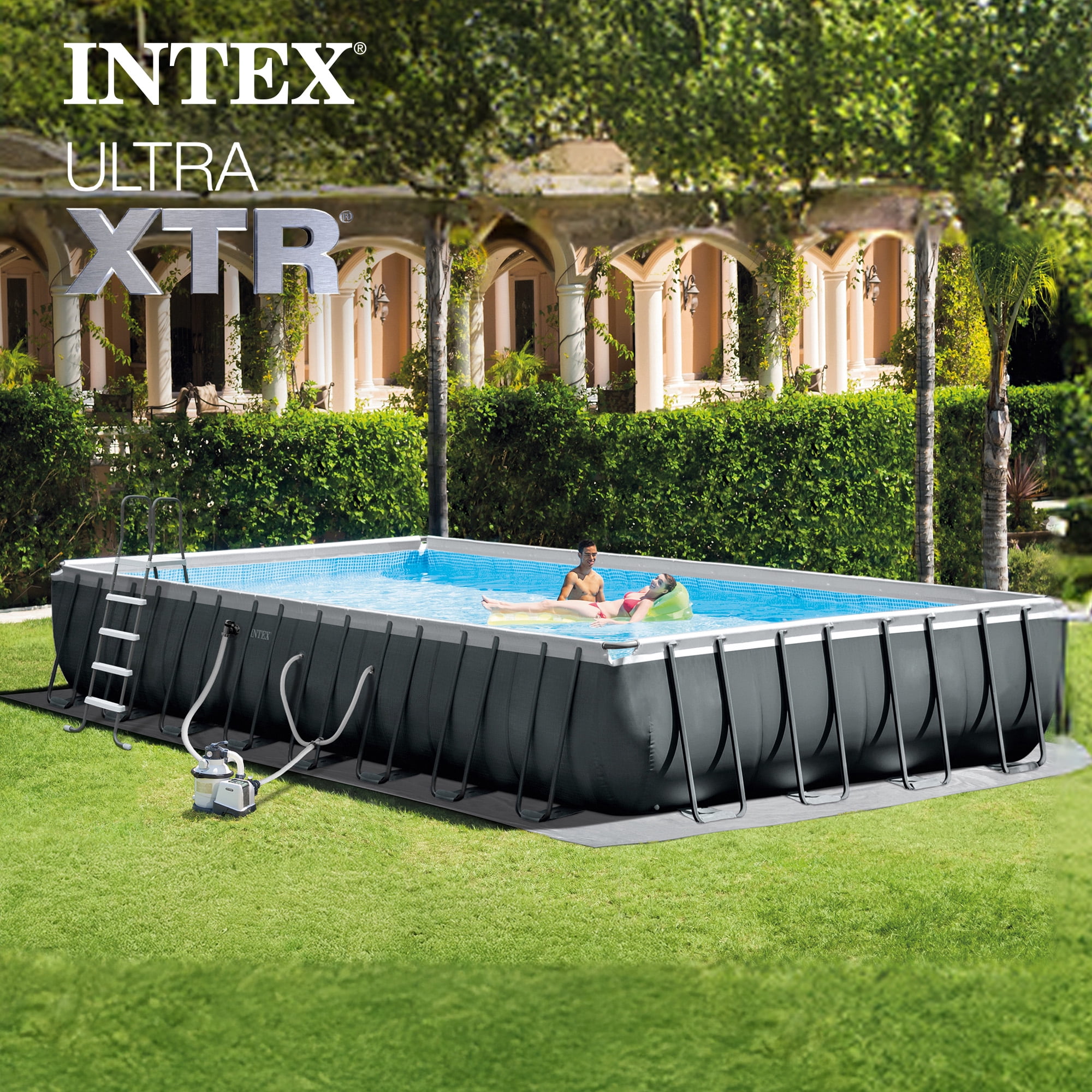 Intex Ultra XTR Above Ground Pool with Krystal Clear Saltwater System (Gray, 32 ft x 16 ft x 52 in) 854wn
