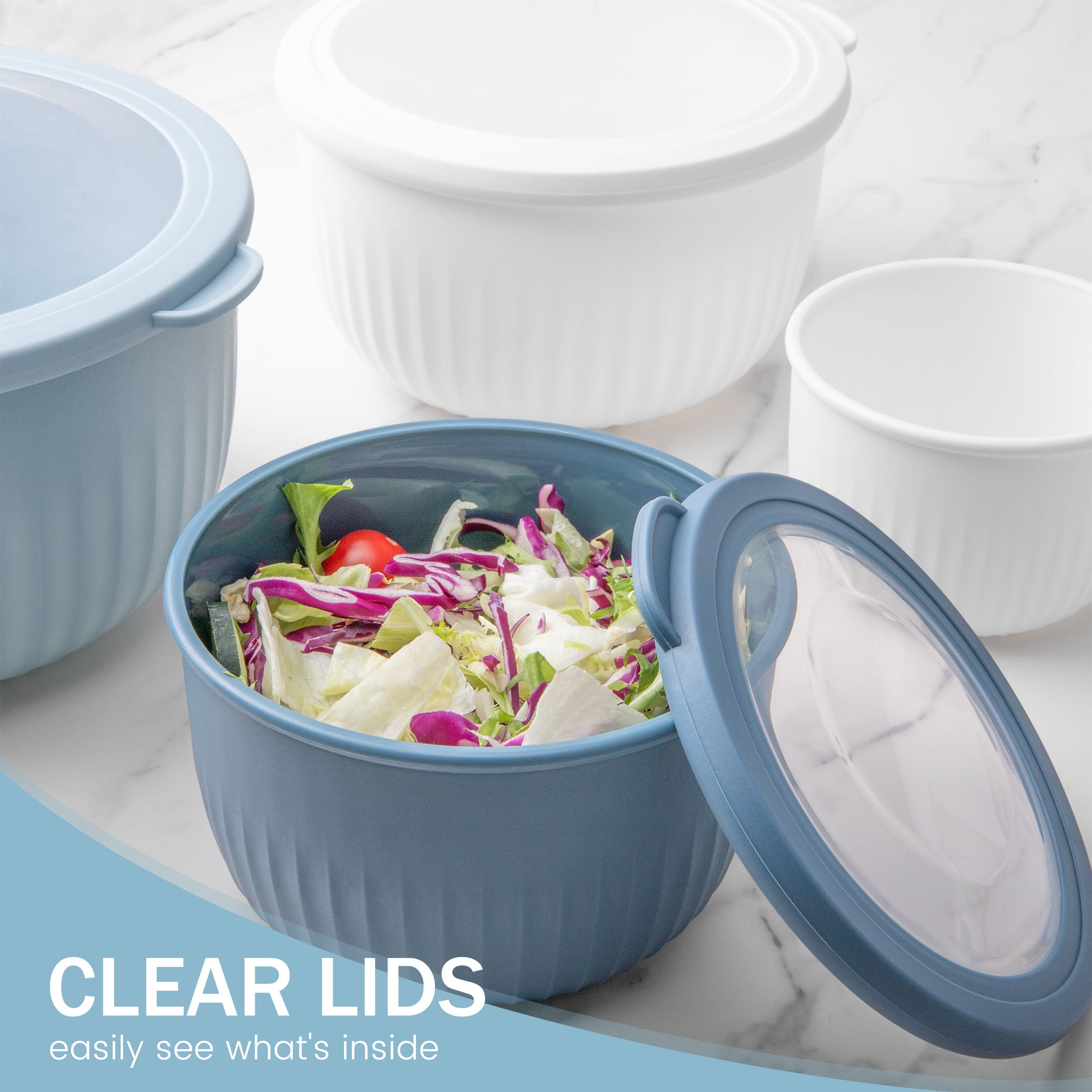 GPED 8-Piece Nesting Mixing Bowl Set with Airtight Lids, BPA-Free Plastic Prep Bowls for Kitchen Cooking and Storage (Blue, 8-Piece Set) o380n